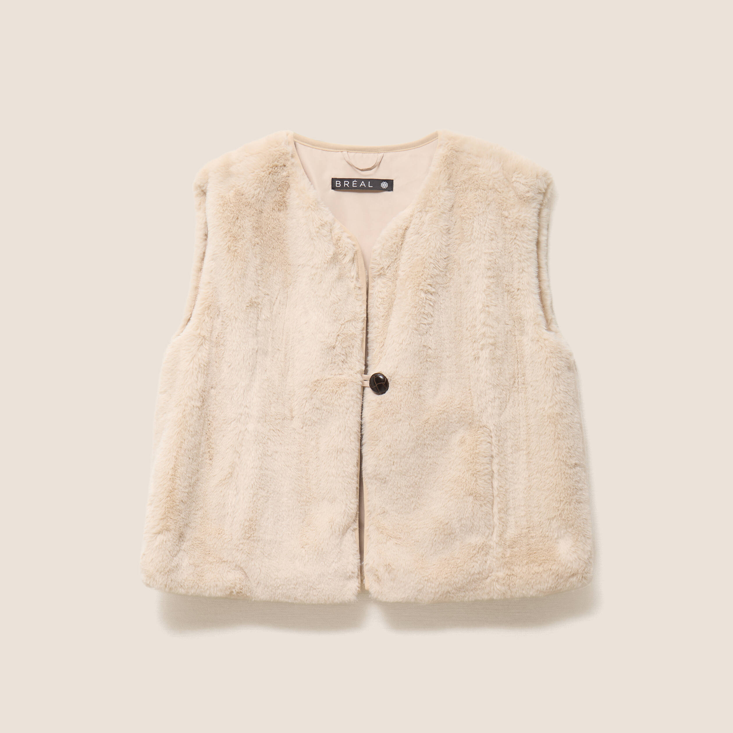 Veste sans manches fausse fourrure ecru femme