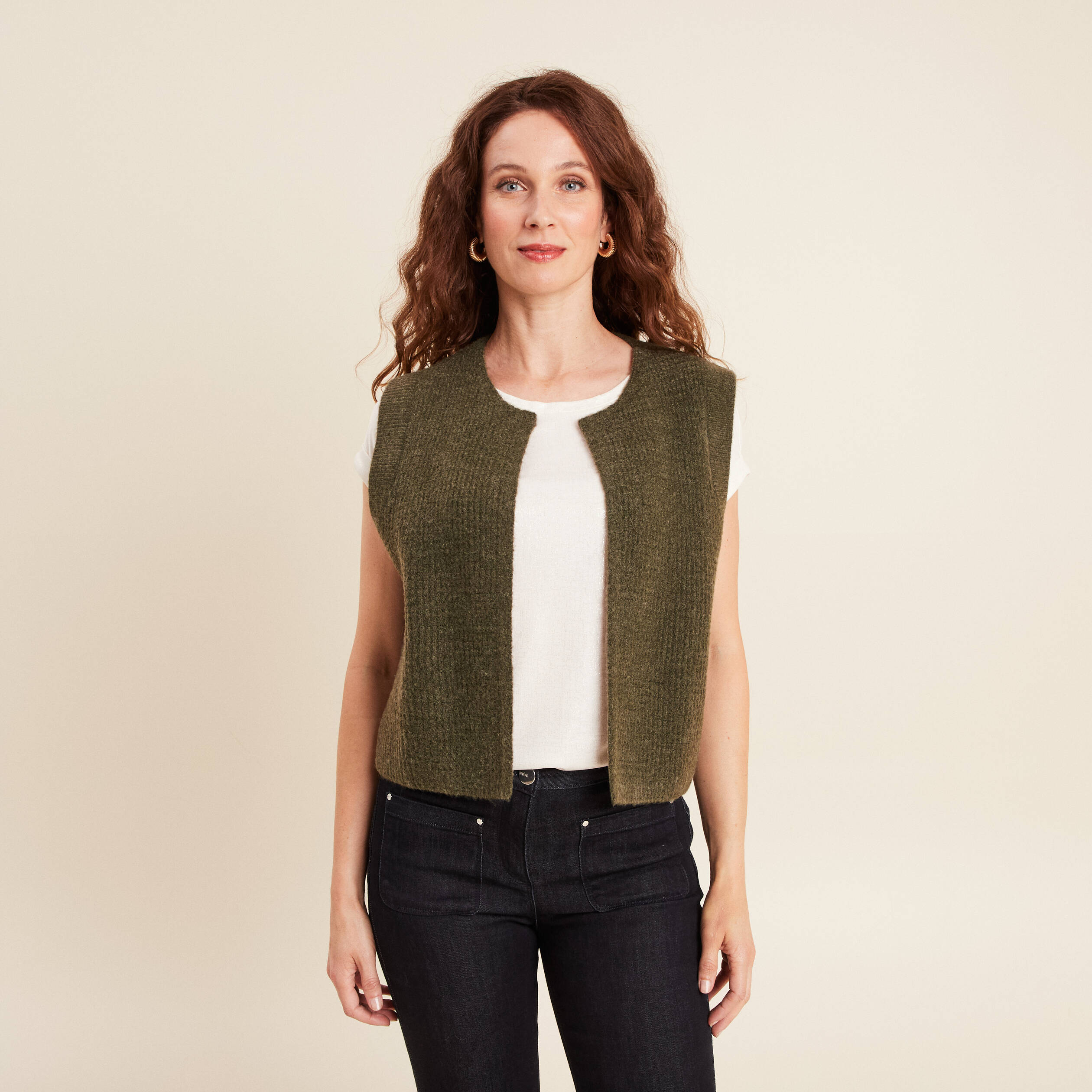 Gilet sans manches vert kaki femme
