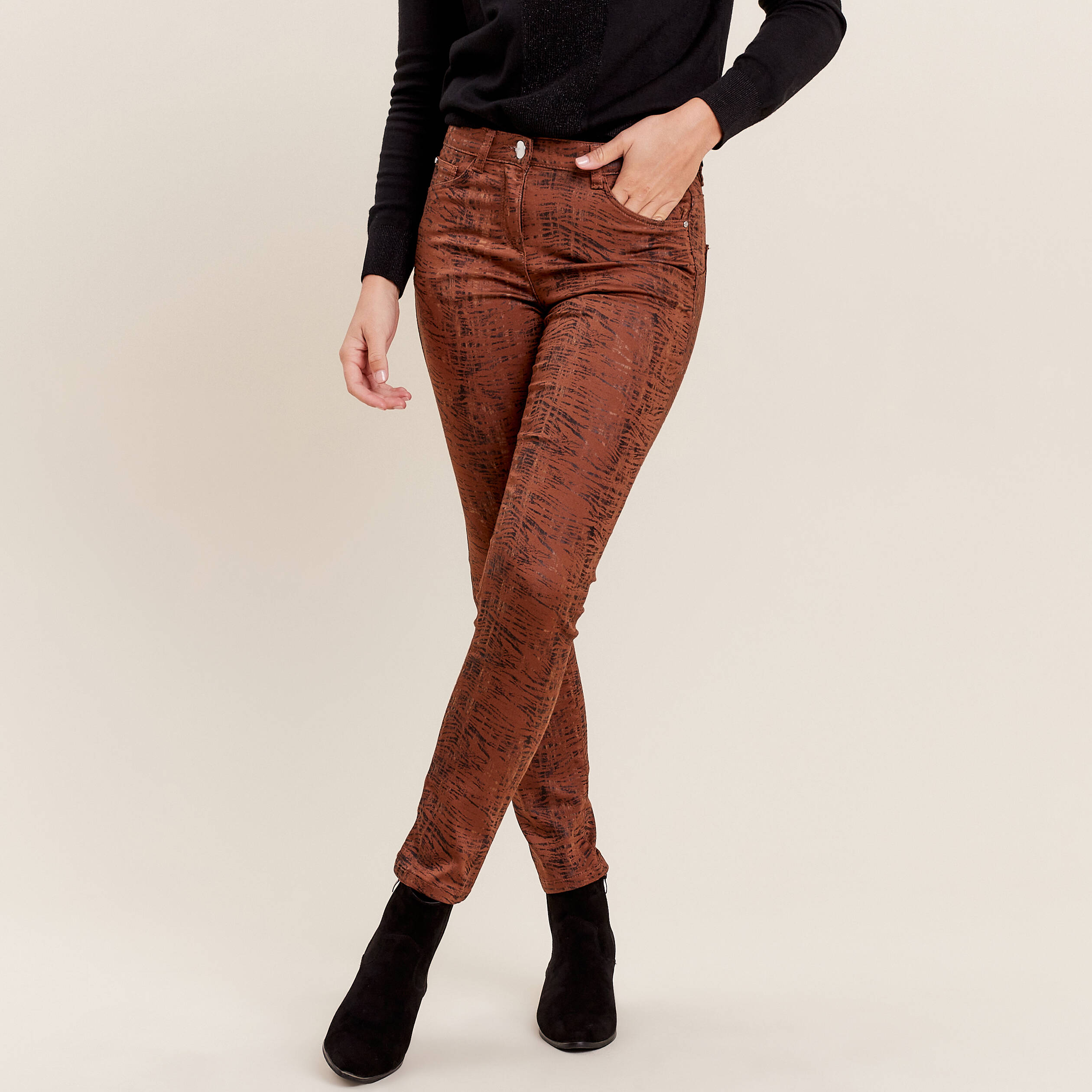 Pantalon ajusté 7/8ème marron cognac femme