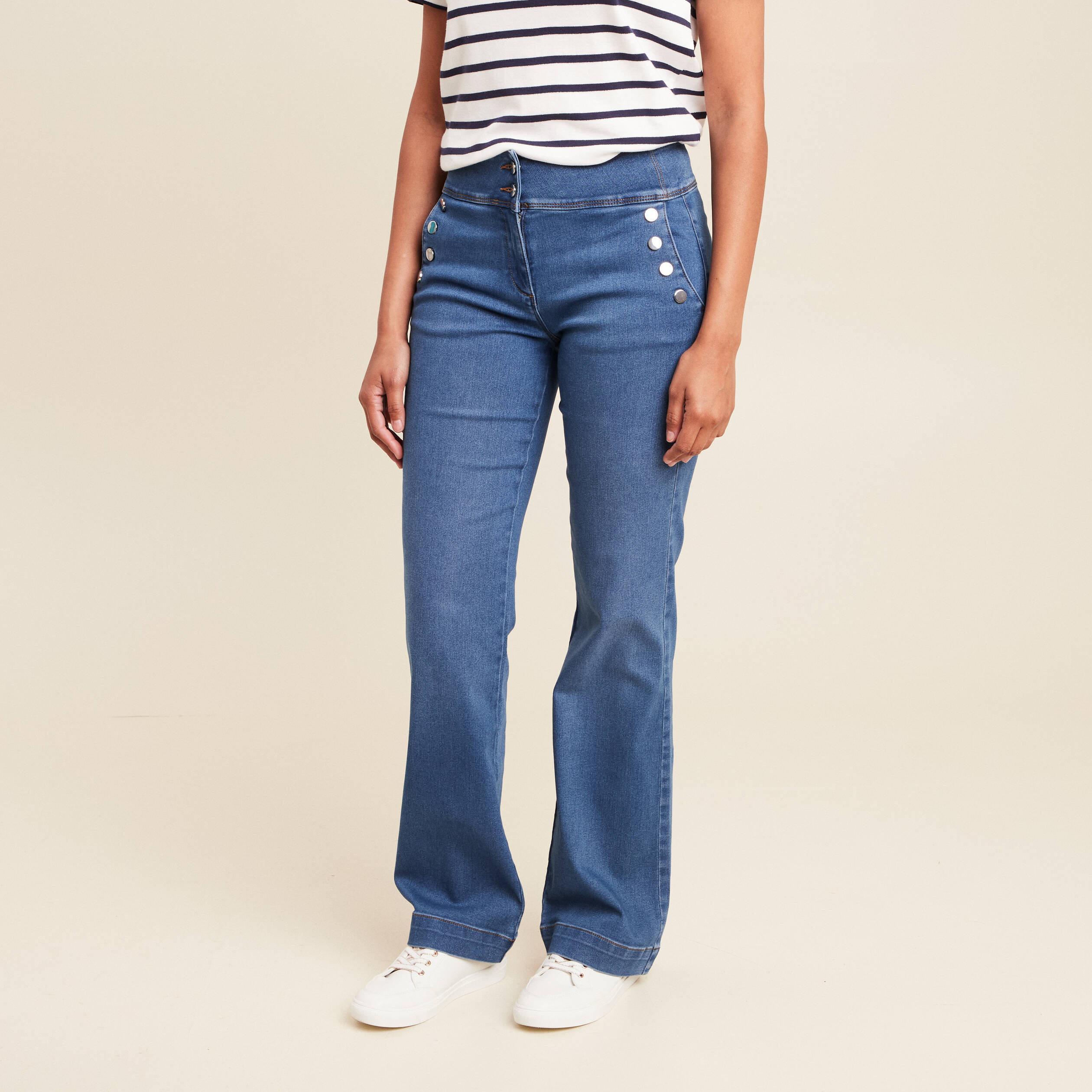 jean bootcut taille haute denim stone femme Jean bootcut taille haute denim stone femme