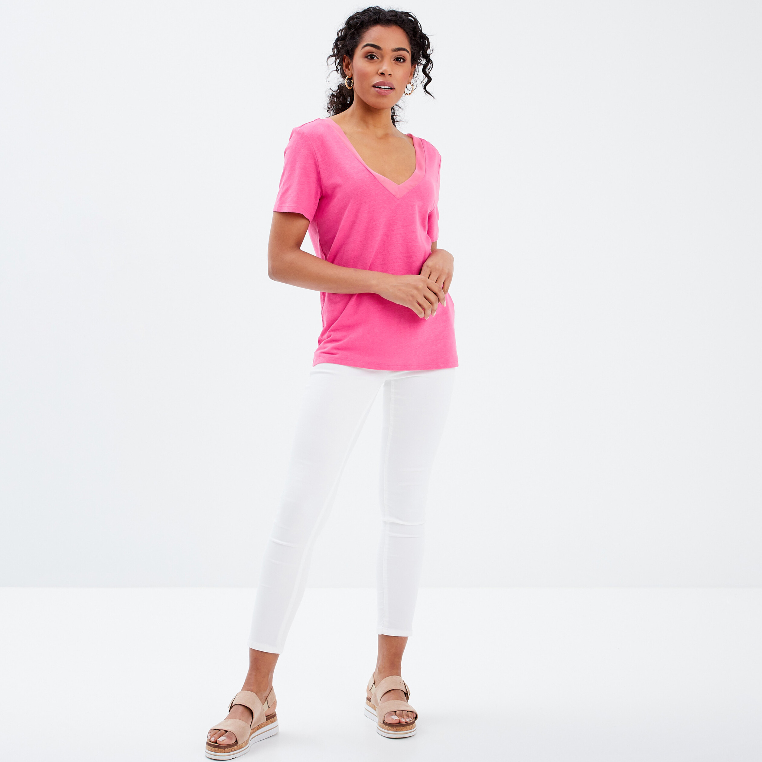 t shirt manches courtes rose fushia femme T-shirt manches courtes rose fushia femme