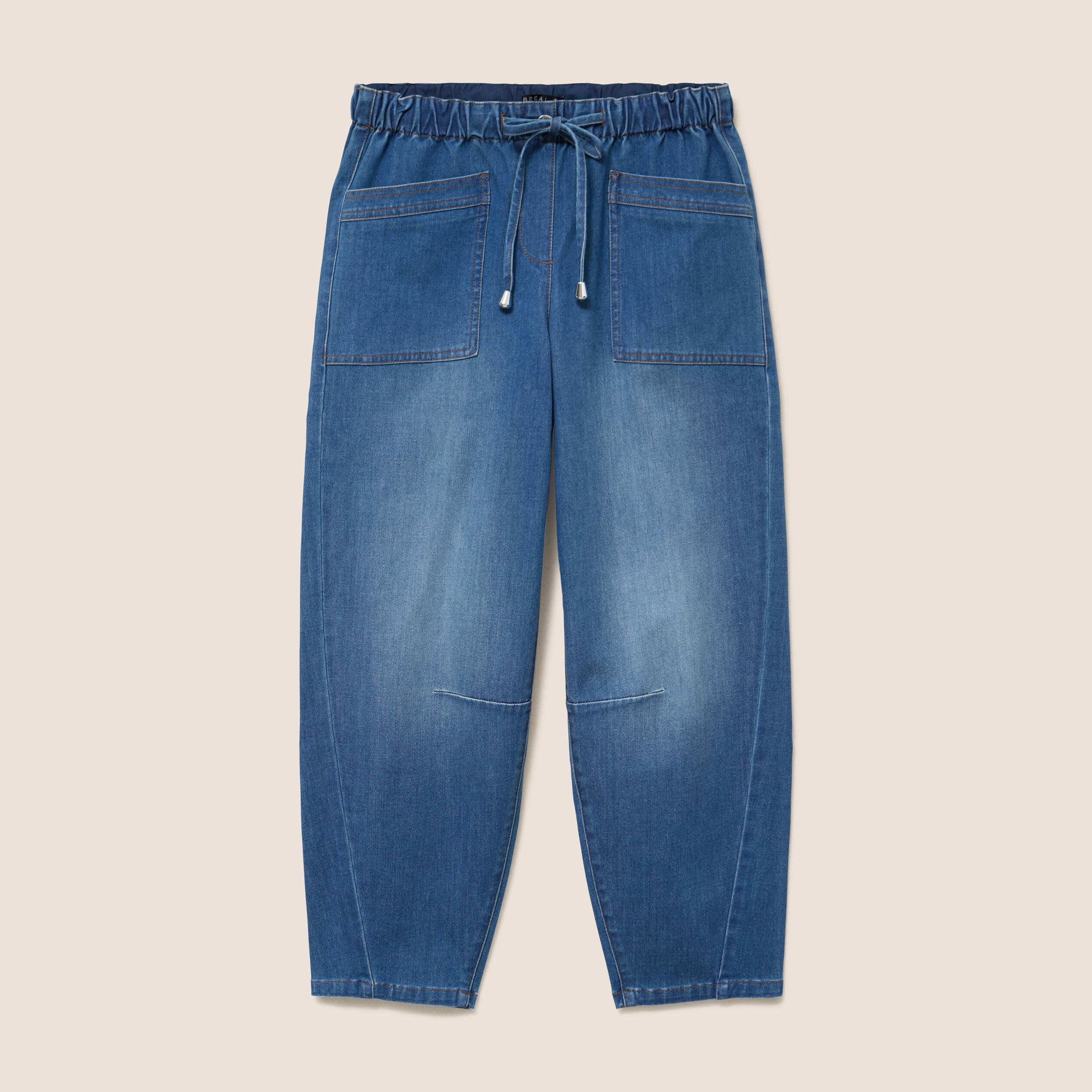 Pantalon mom 7/8&egrave;me en coton denim stone femme