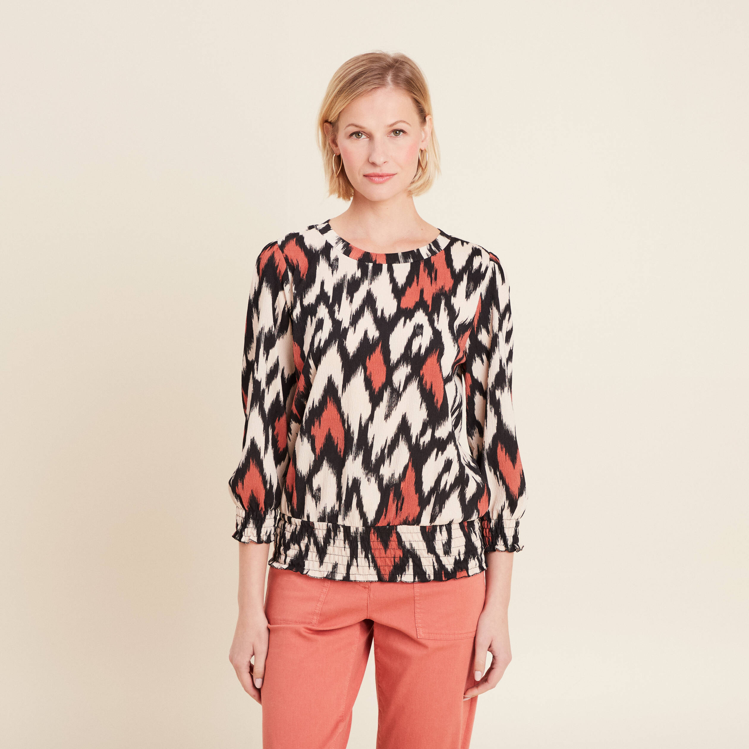 blouse manches 34 orange femme Blouse manches 3/4 orange femme