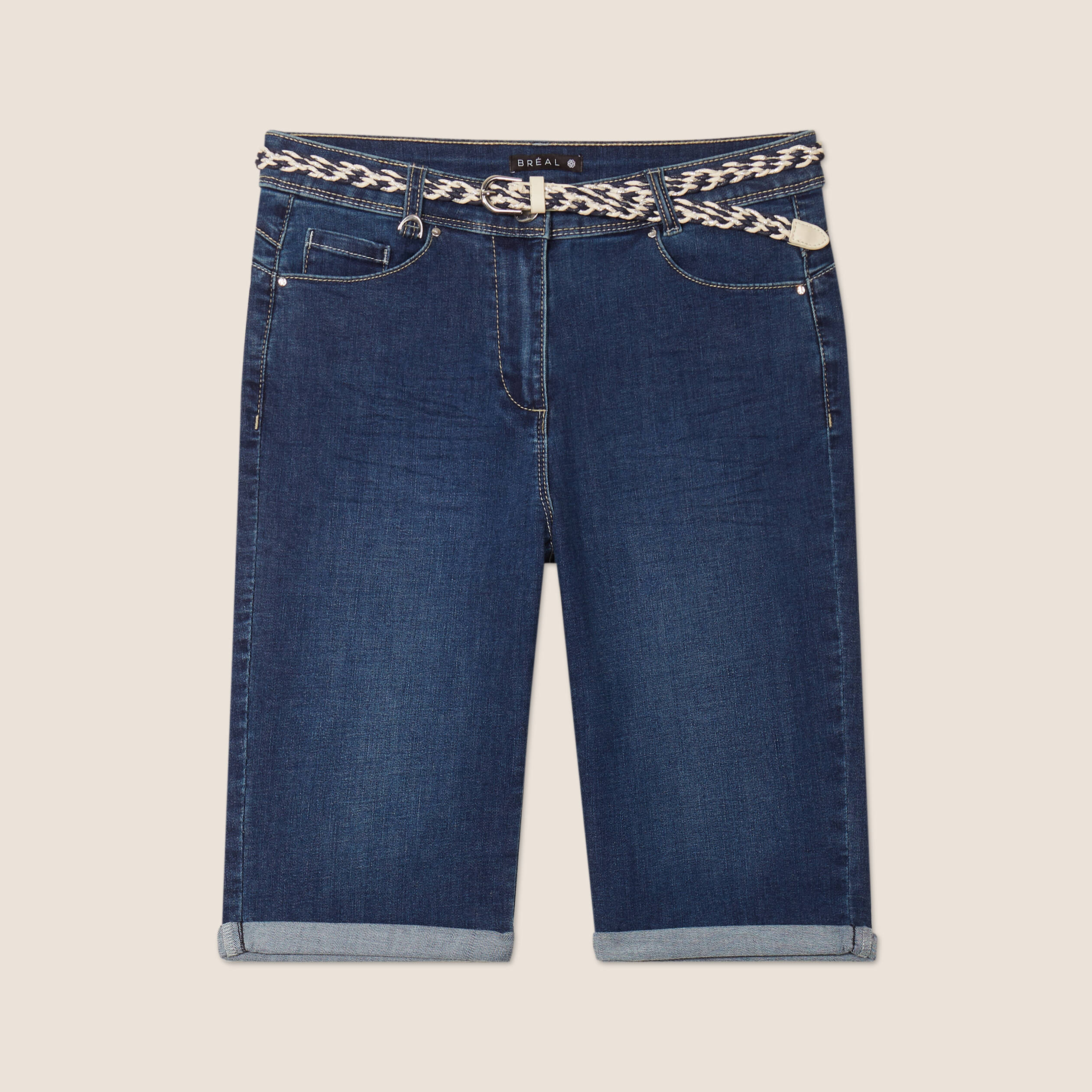 Bermuda ajusté en jean denim brut femme
