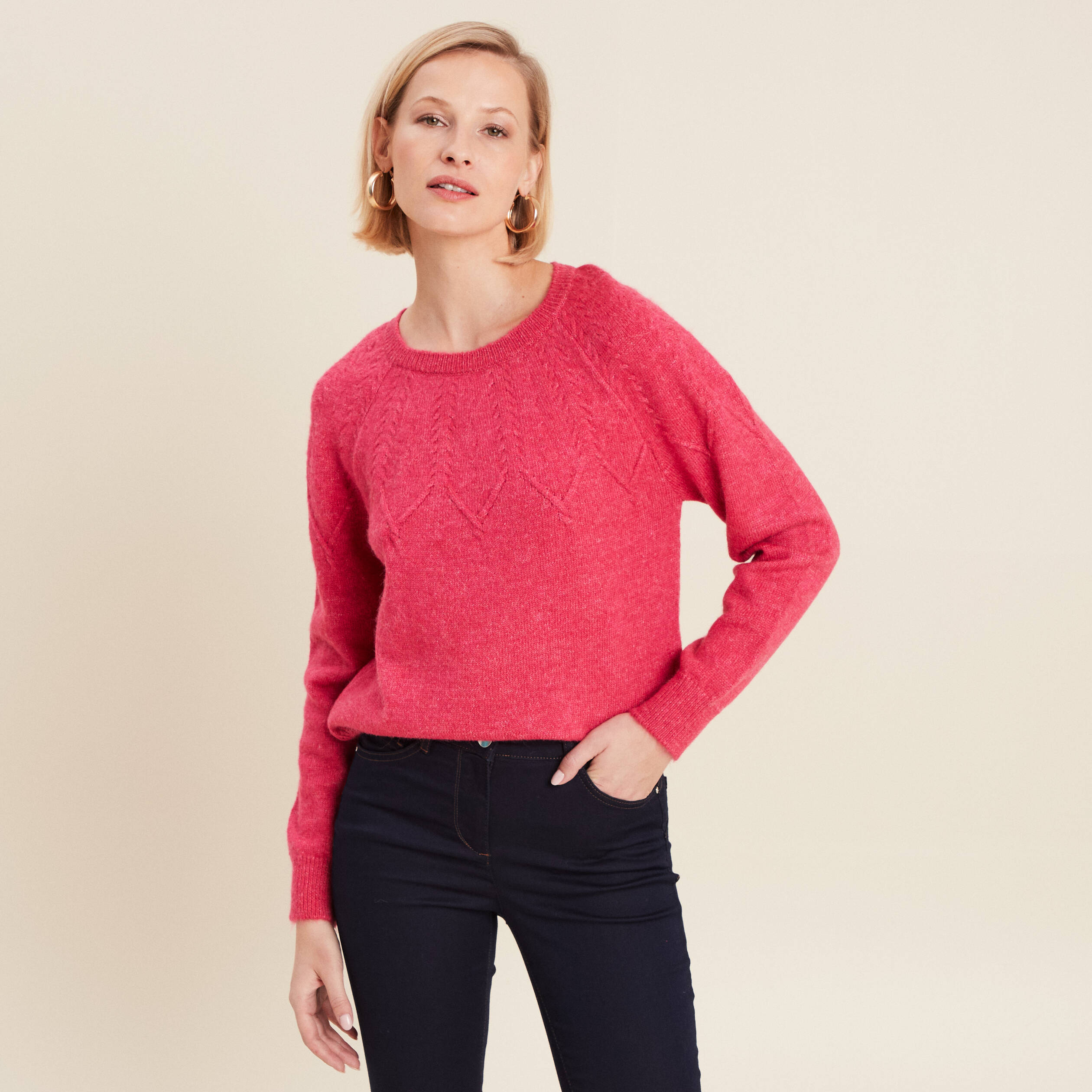 pull manches longues rose framboise femme Pull manches longues rose framboise femme