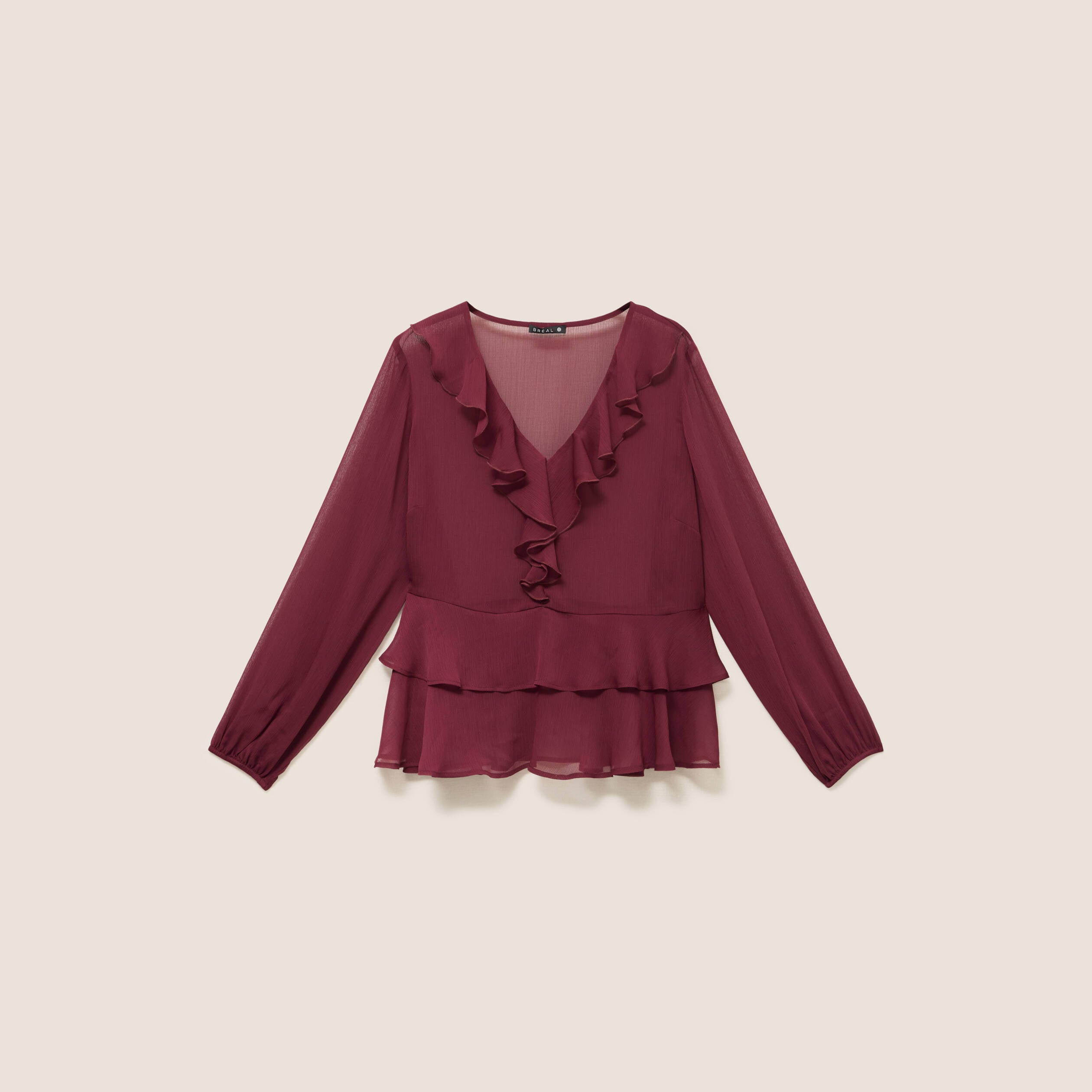 Blouse ample en voile manches longues prune femme