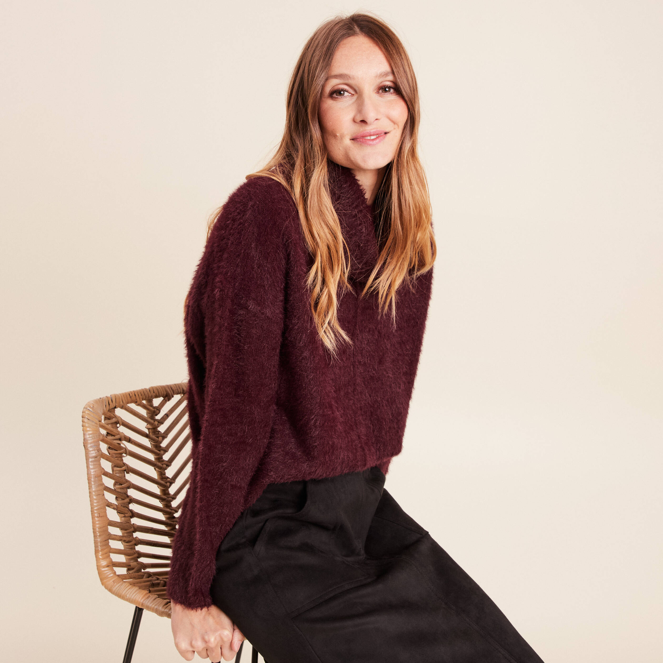 Pull Manche Longue Col Serré En Bicolore | Paris Fashion Shops