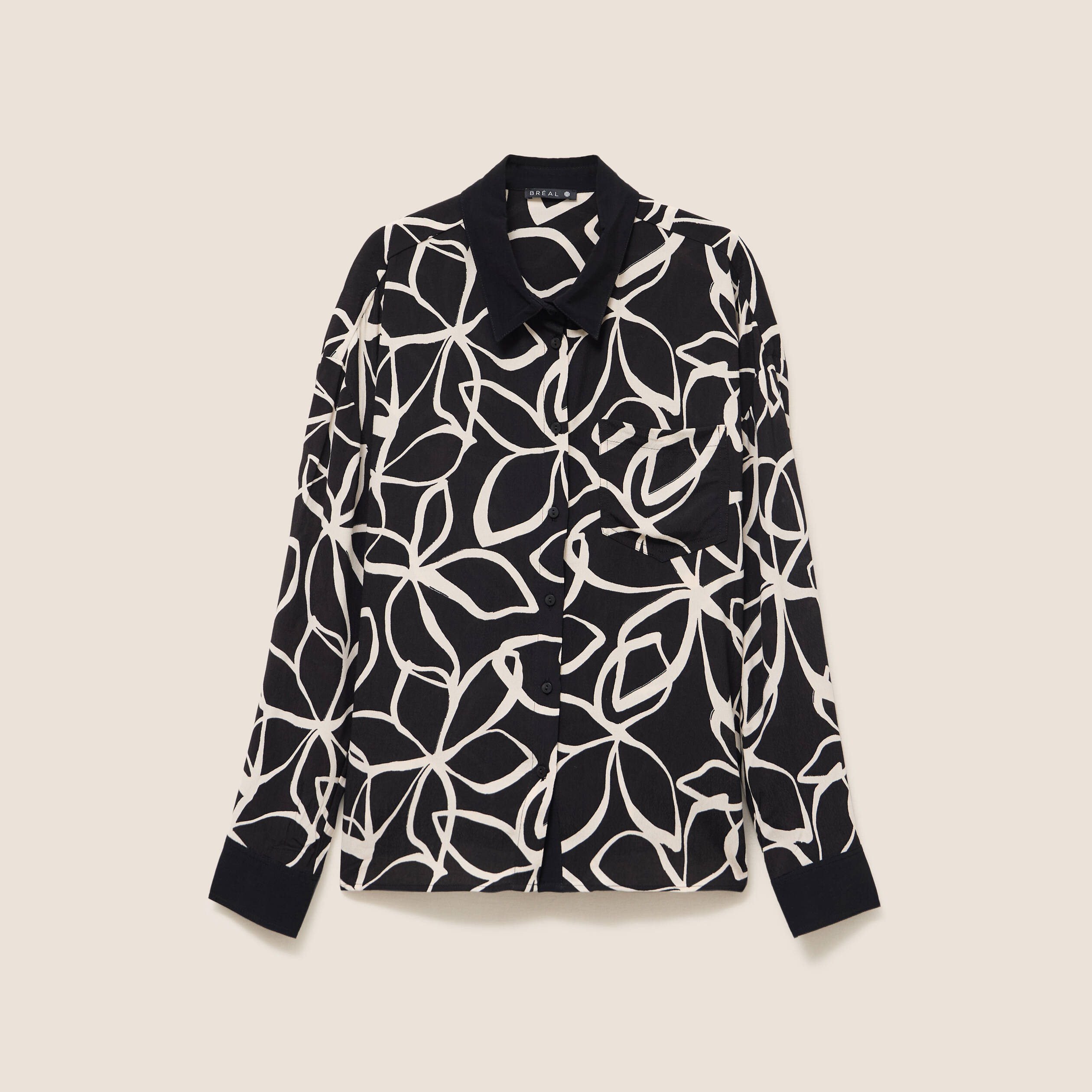 Chemise ample mi-longue manches longues noir femme