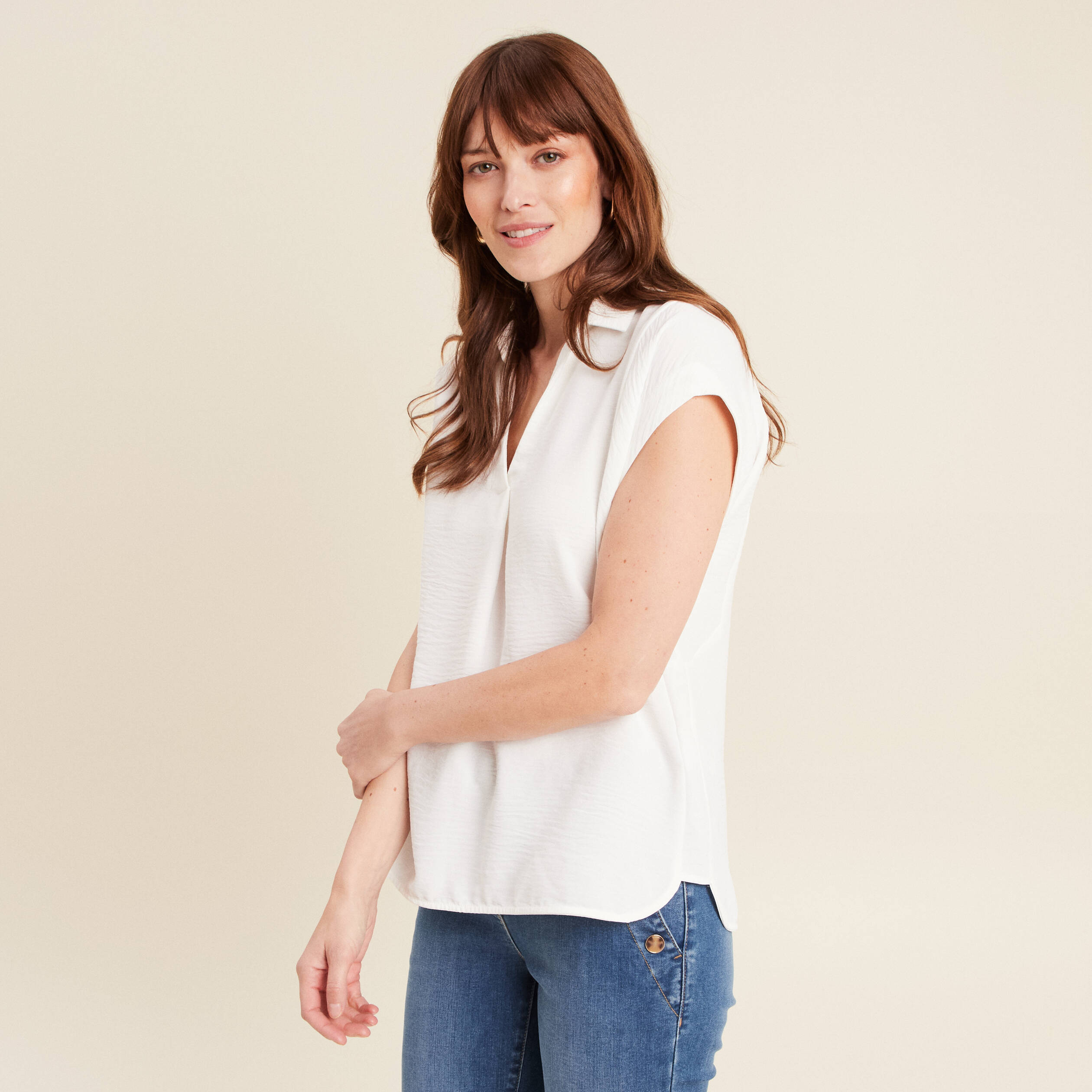 blouse manches courtes ecru femme Blouse manches courtes ecru femme