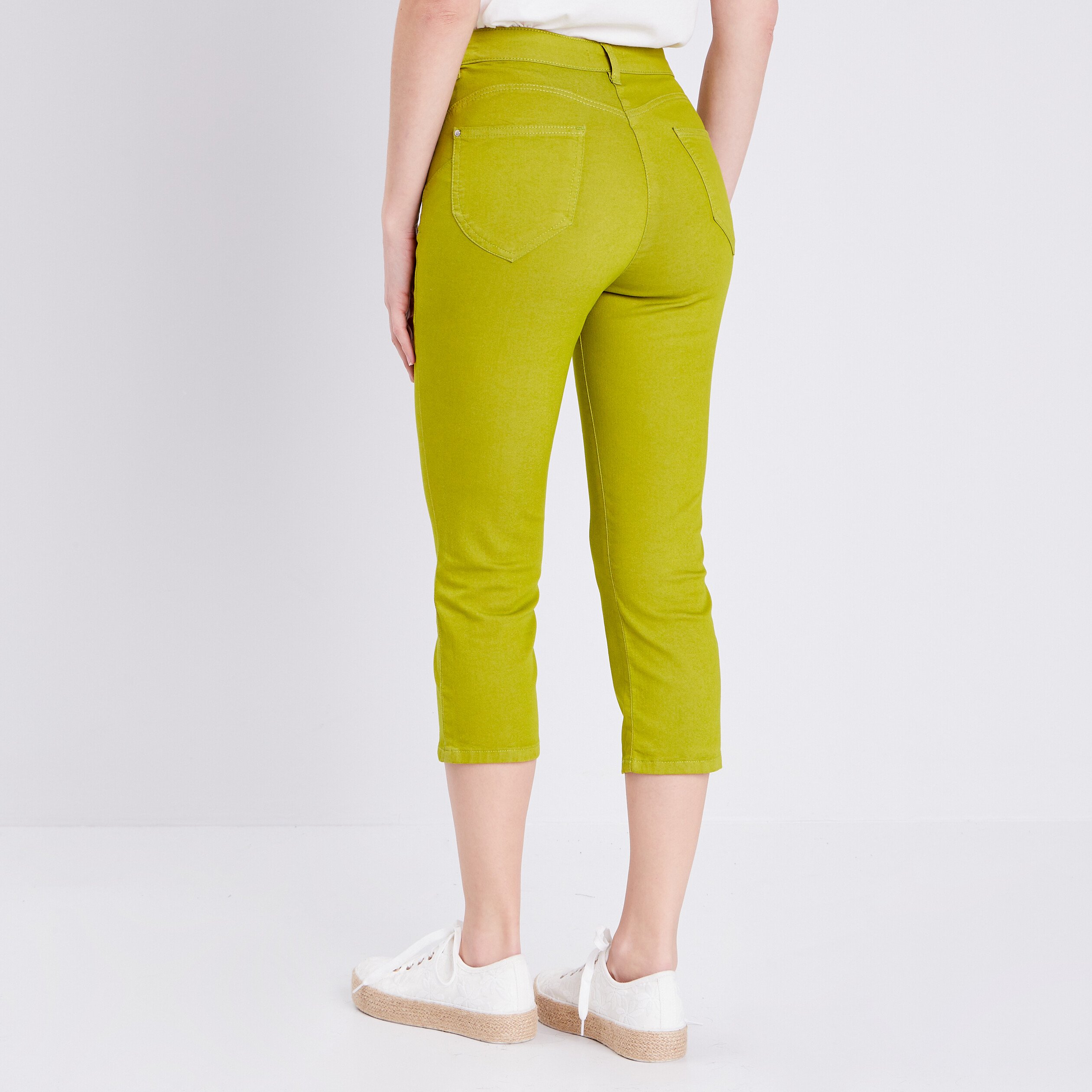 pantacourt droit taille standard vert olive femme Pantacourt droit taille standard vert olive femme