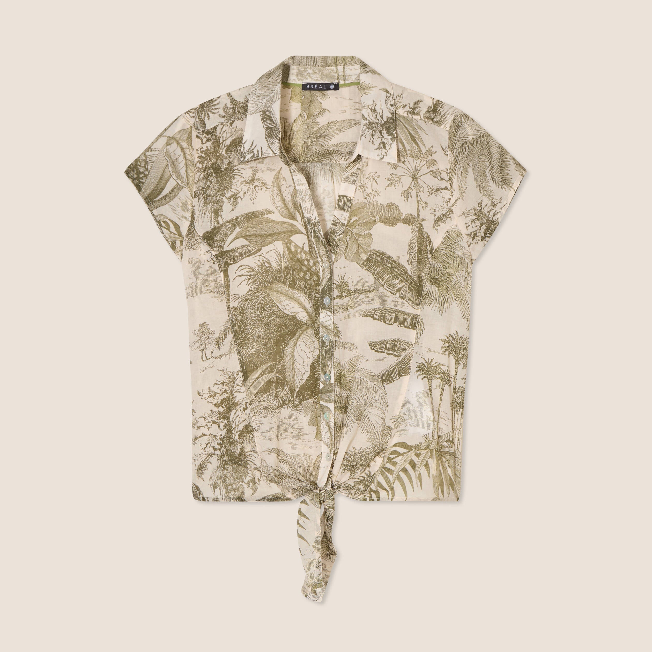 Chemise manches courtes nou&eacute;e vert kaki femme
