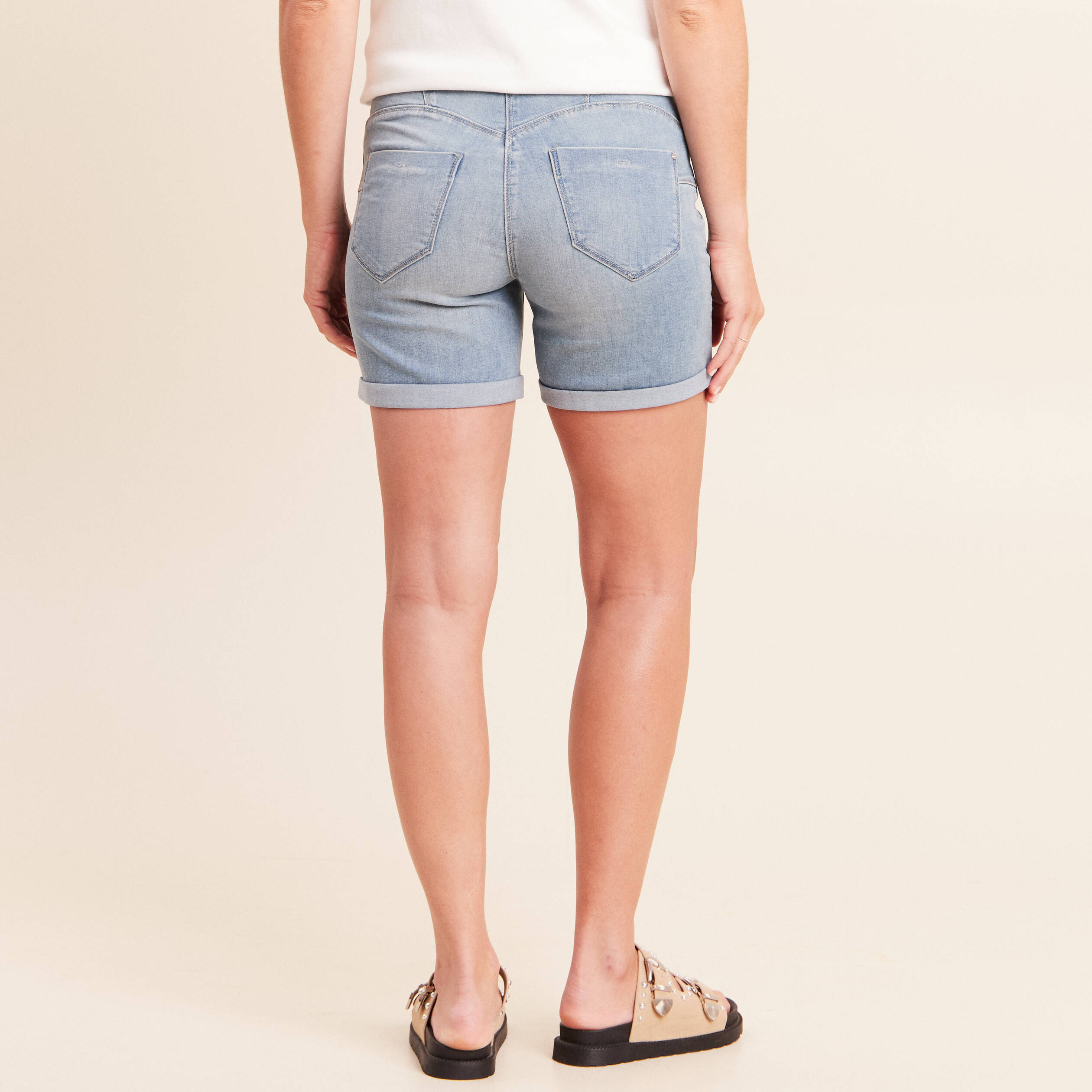 Short droit taille standard denim baby bleu femme