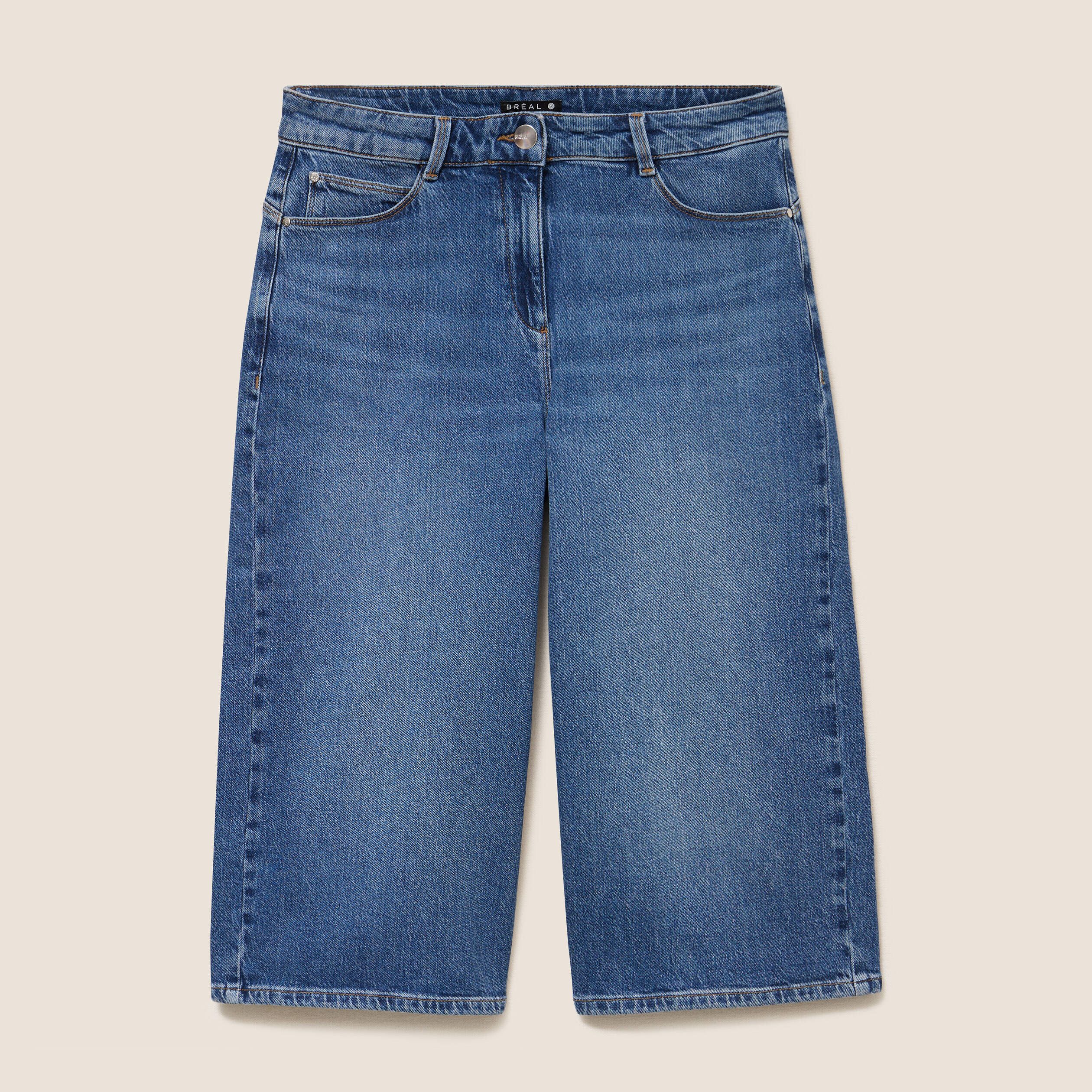 Jean bermuda taille haute denim denim stone femme