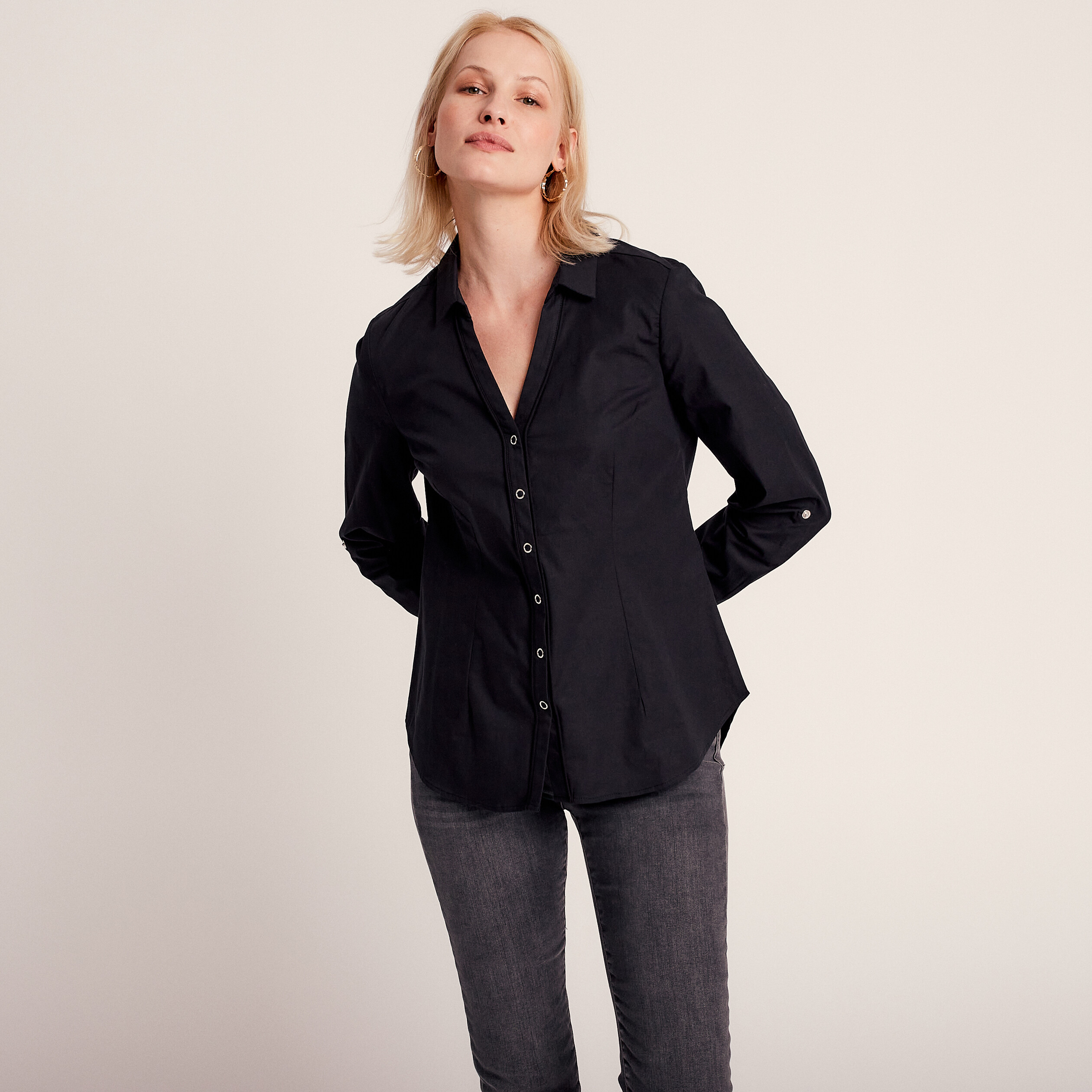 Chemise manches longues noir femme
