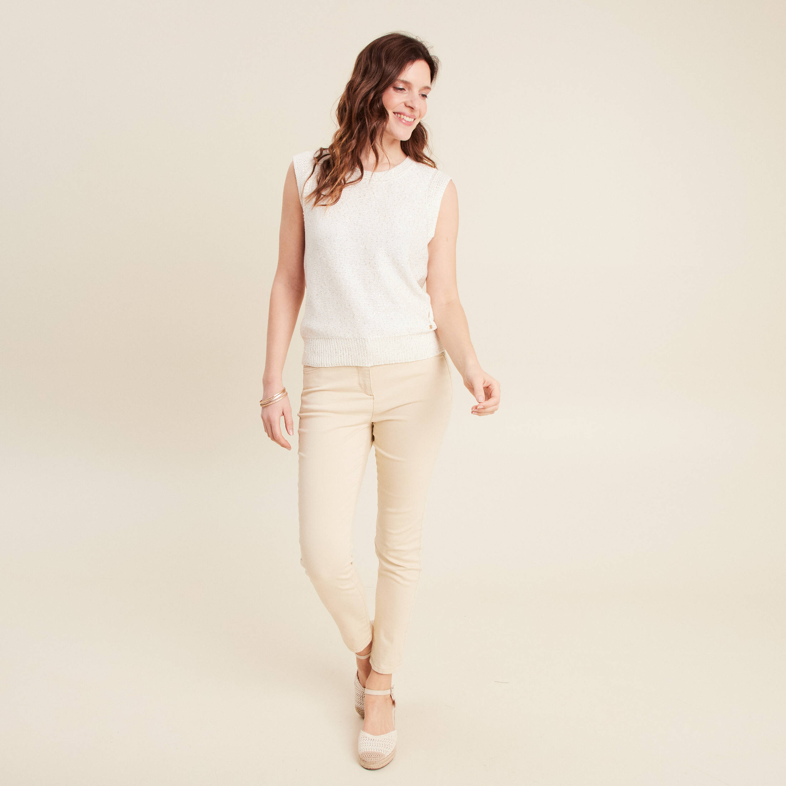 pull sans manches ecru femme Pull sans manches ecru femme