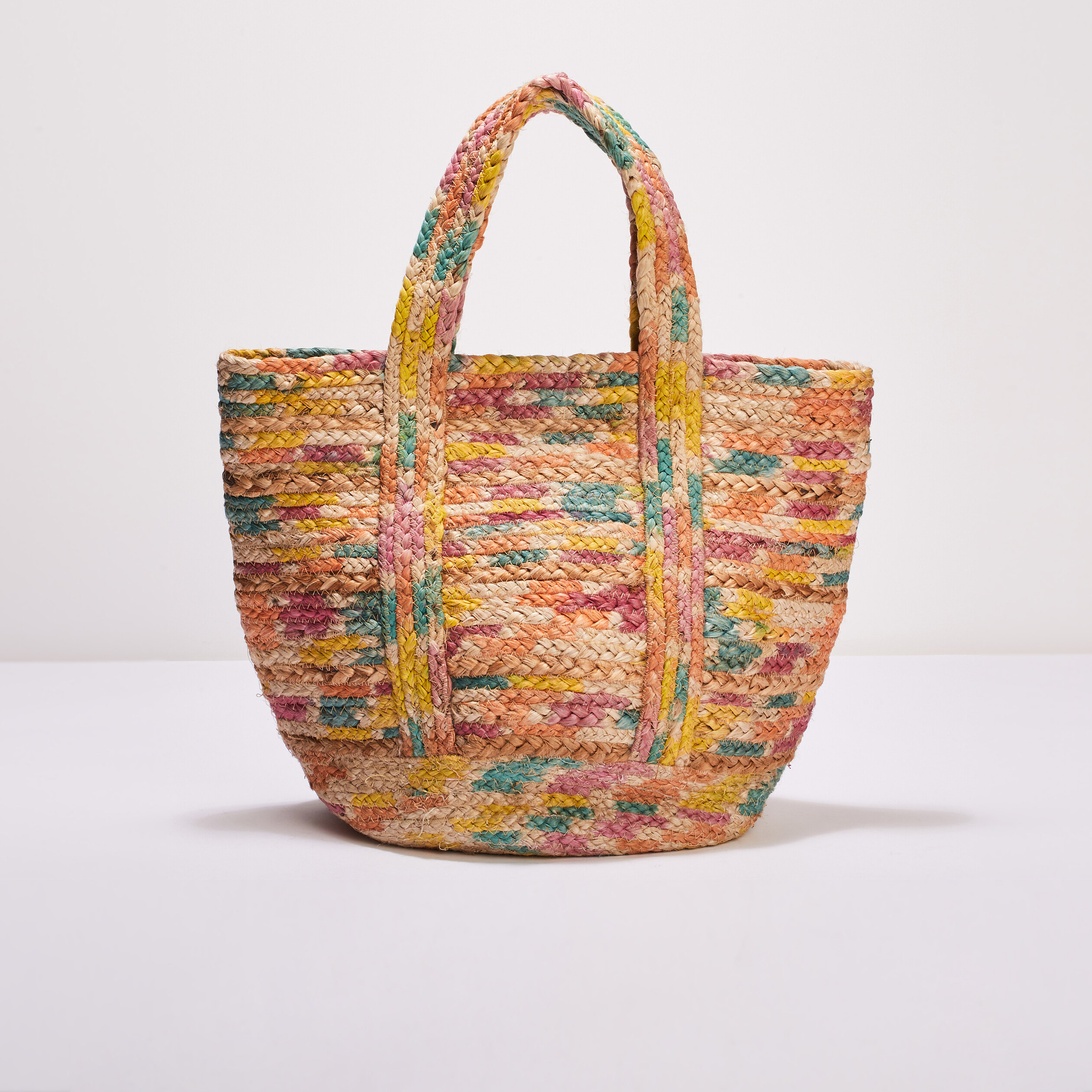 Sac cabas en paille multicolore femme