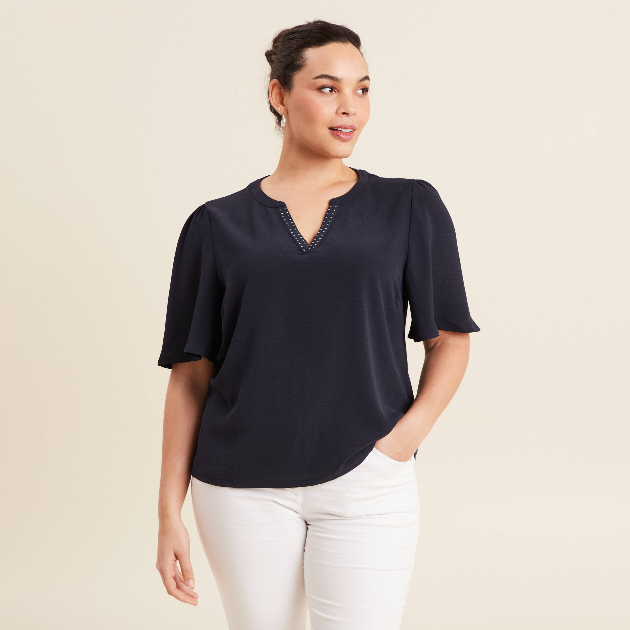 t shirt manches courtes bleu fonce femme T-shirt manches courtes bleu foncé femme