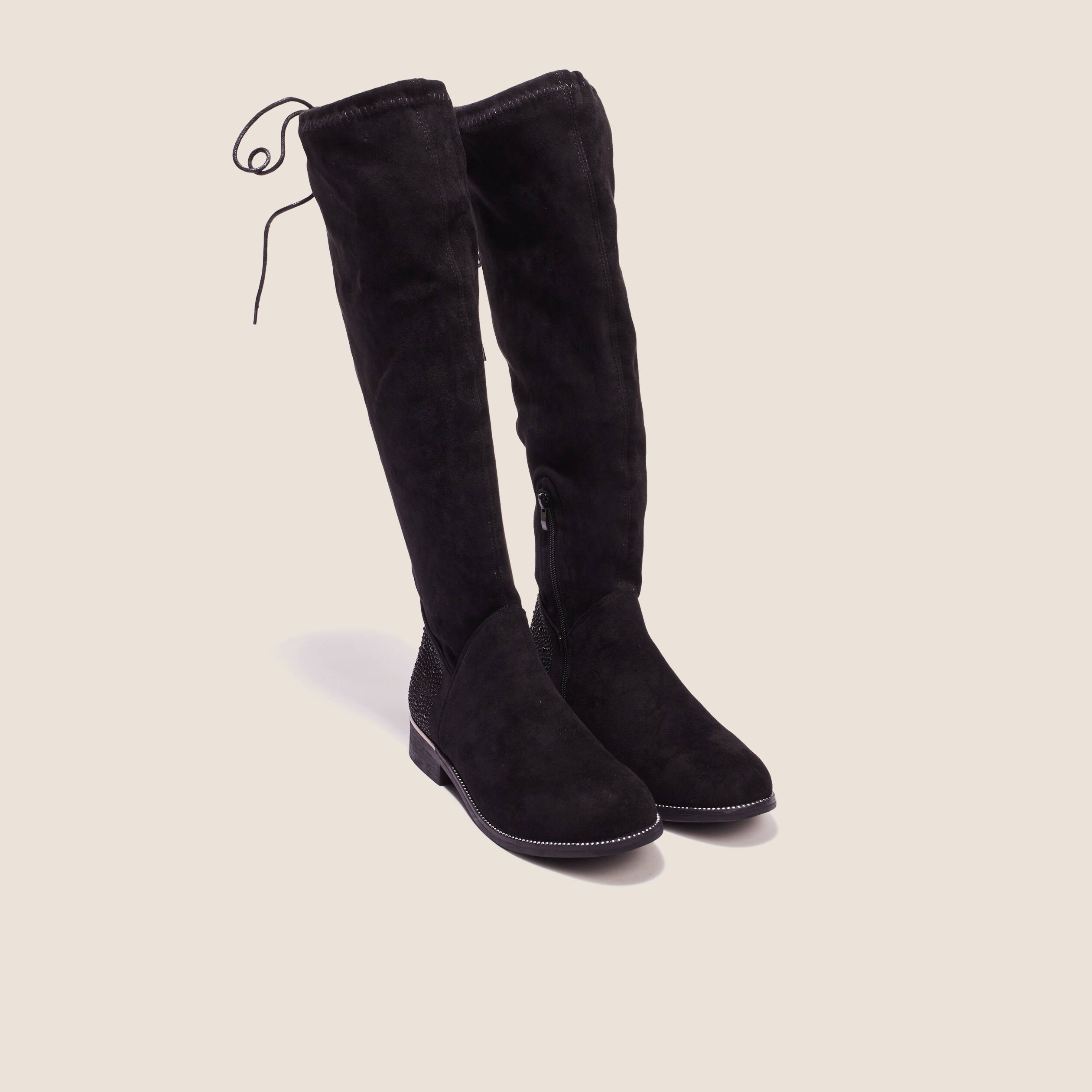 bottes plates avec strass noir femme Bottes plates avec strass noir femme