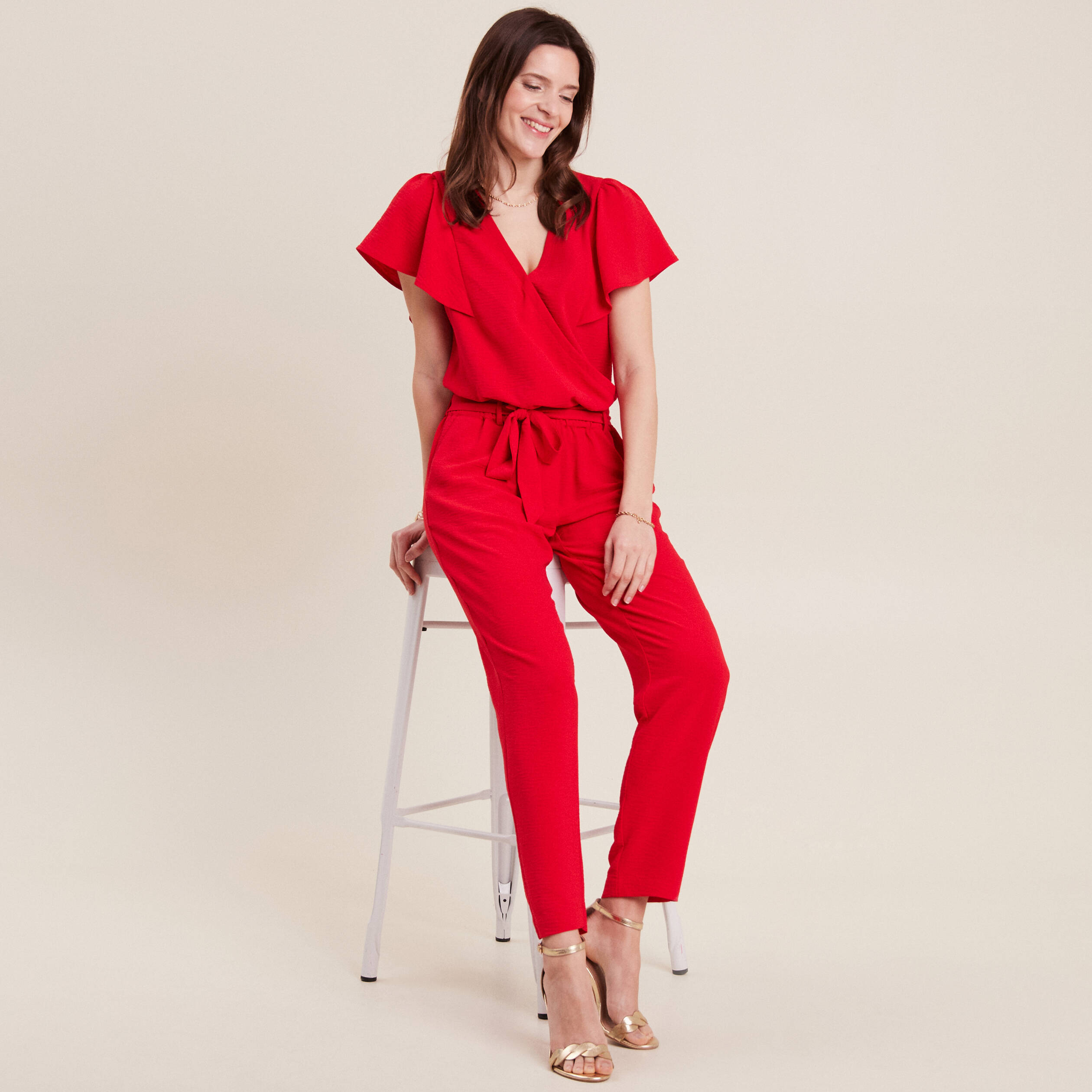 combinaison pantalon droite rouge femme Combinaison pantalon droite rouge femme