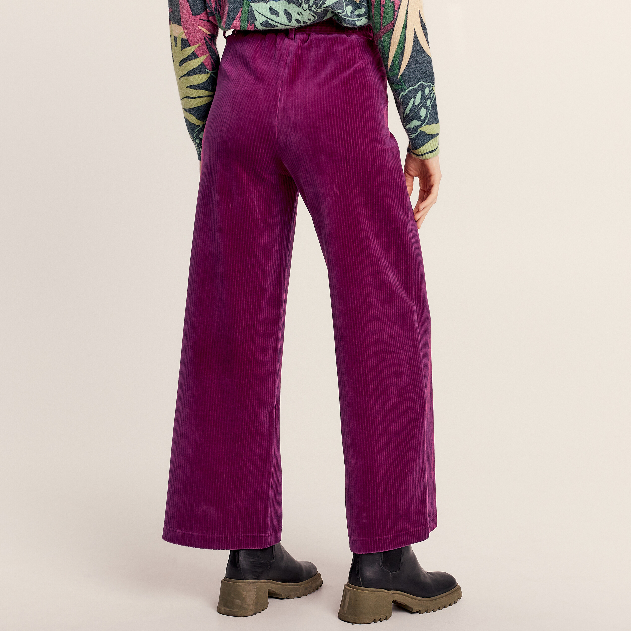Pantalon large velours prune femme