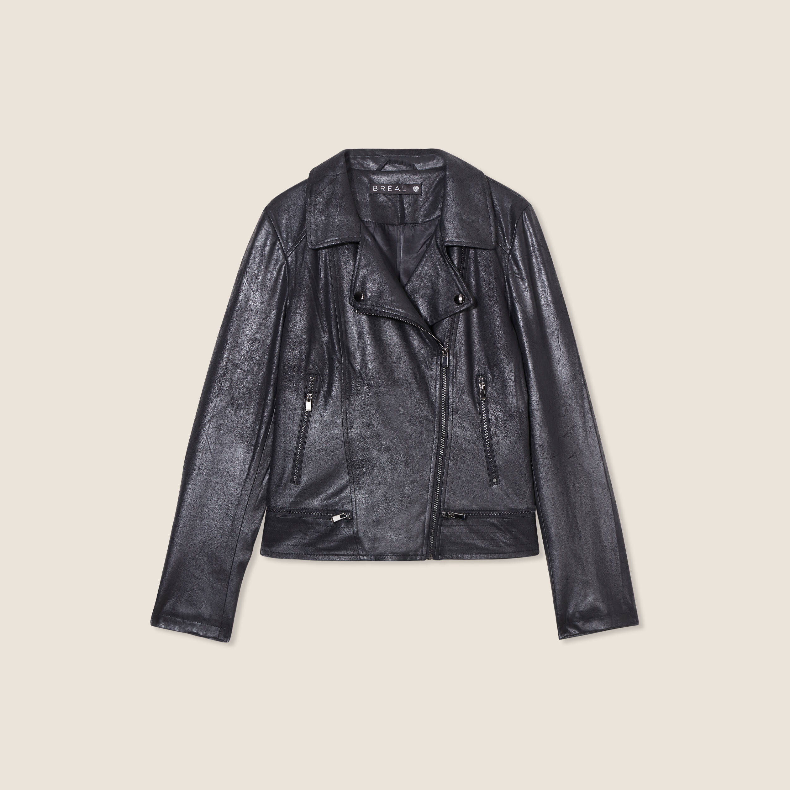 Veste esprit motard zipp&eacute;e noir femme