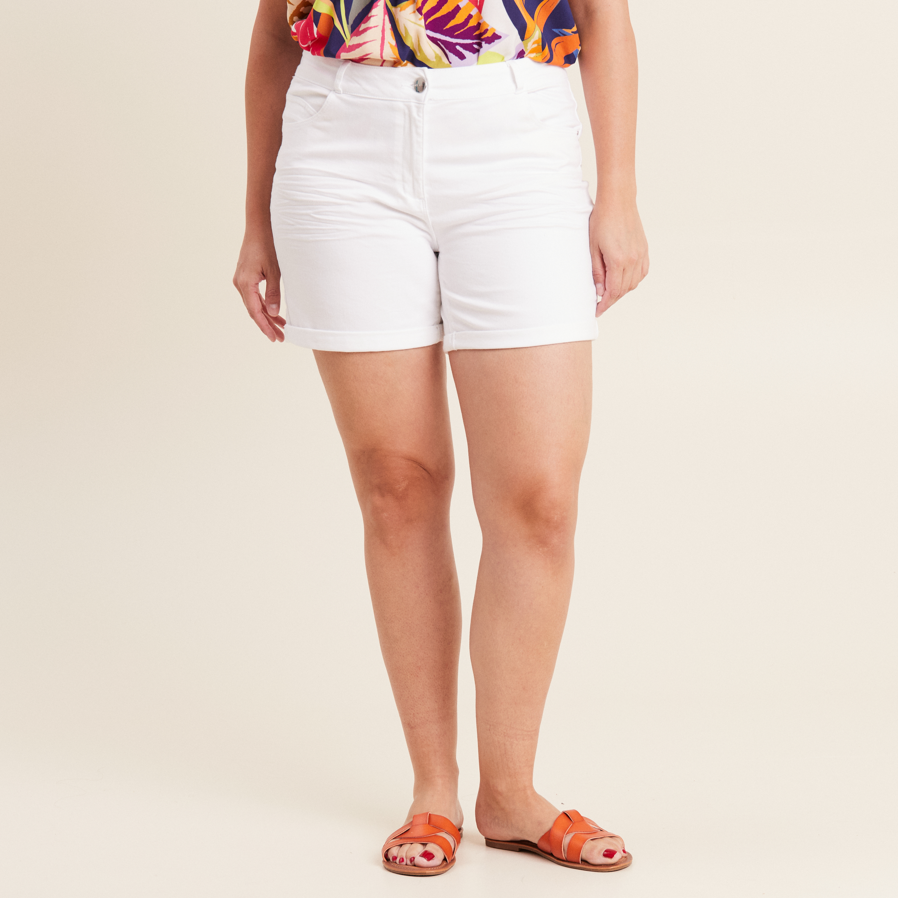 Short droit en jean blanc femme