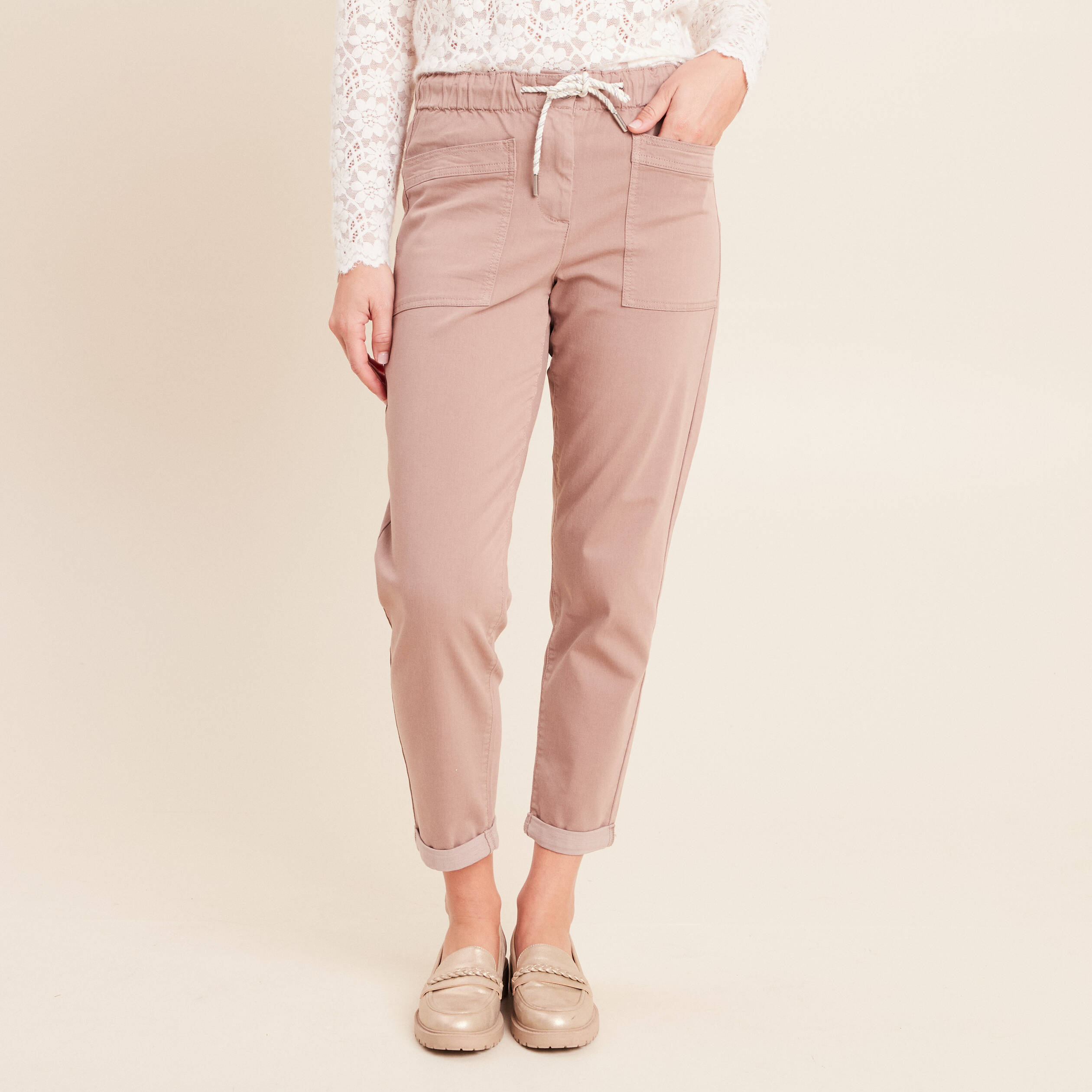 Pantalon coupe mom 7/8&egrave;me taupe femme