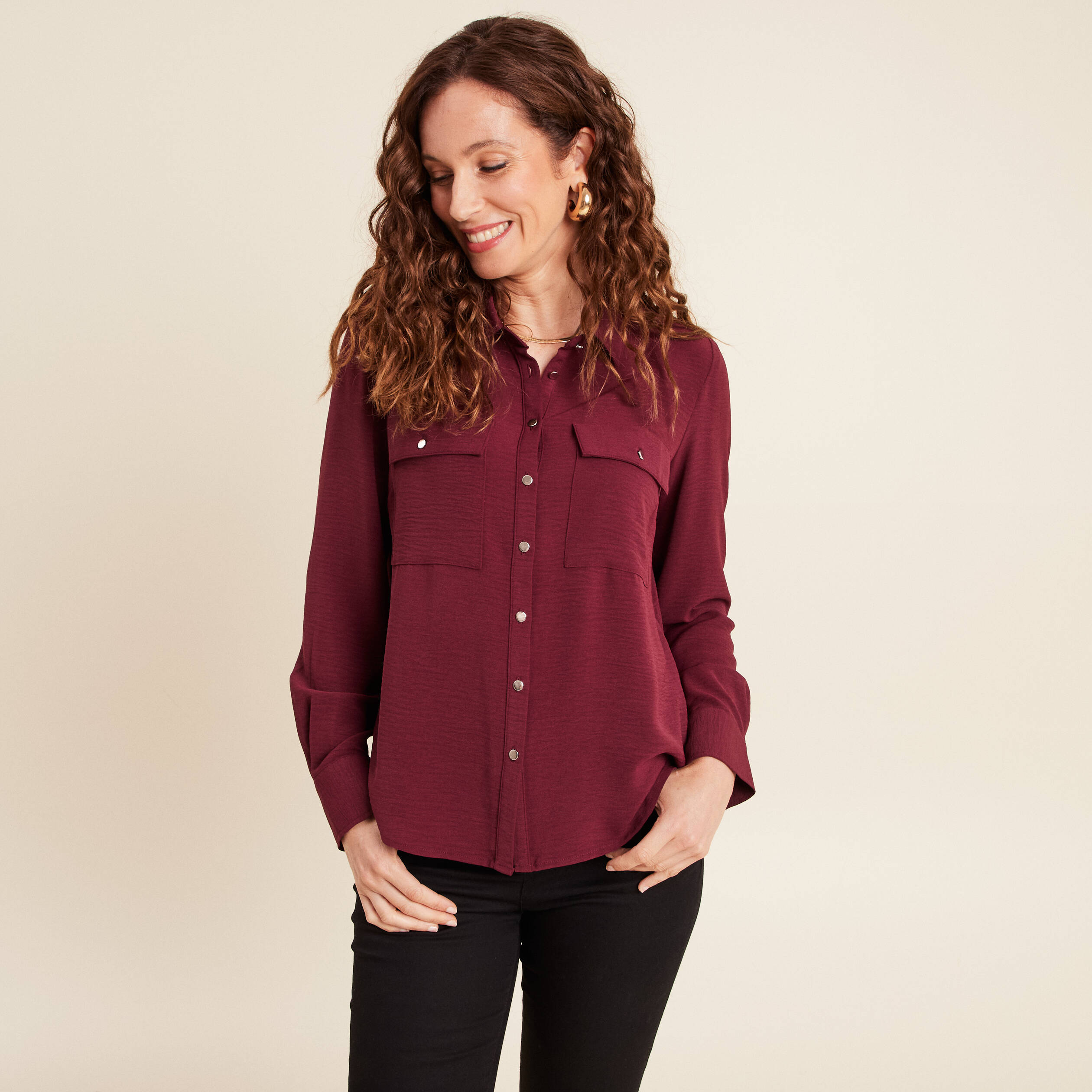chemise manches longues bordeaux femme Chemise manches longues bordeaux femme