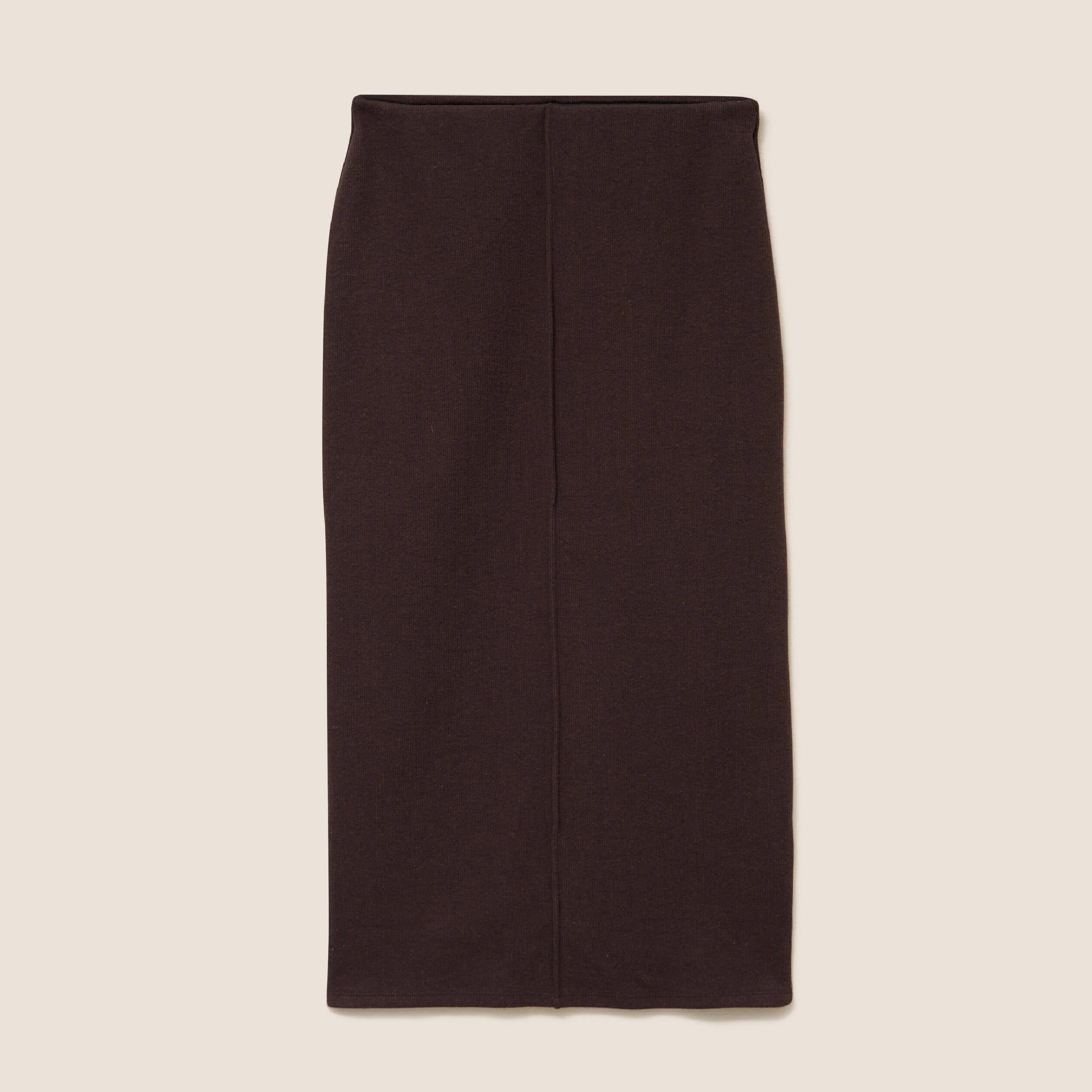 Jupe longue droite en maille marron fonc&eacute; femme