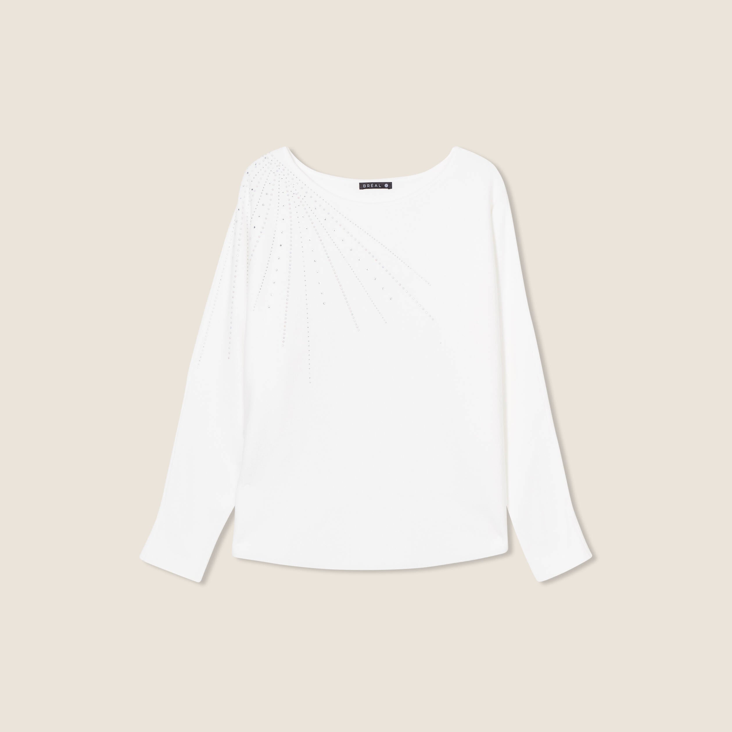 Pull manches longues strass ecru femme