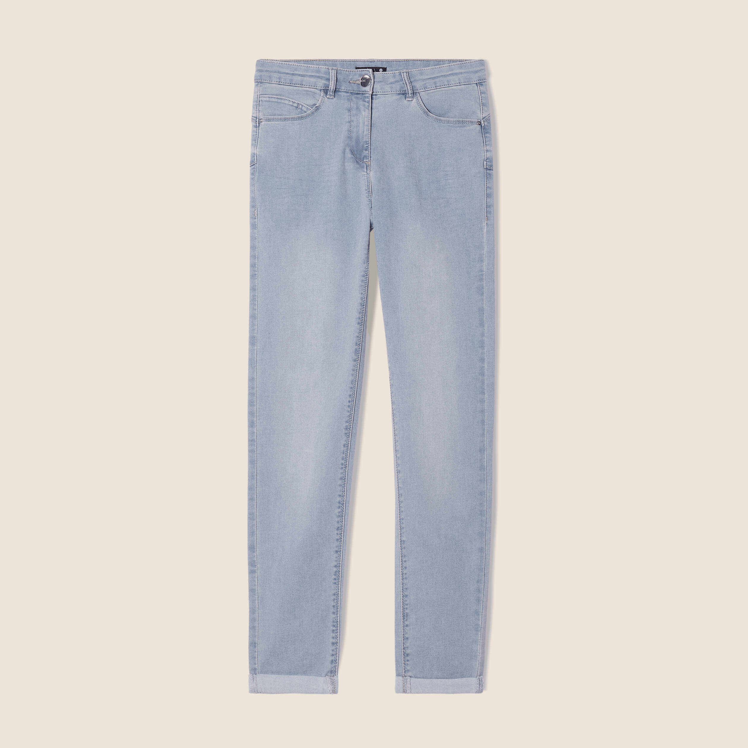 jeans ajuste taille standard 78eme denim baby bleu femme Jeans ajusté taille standard 7/8ème denim baby bleu femme