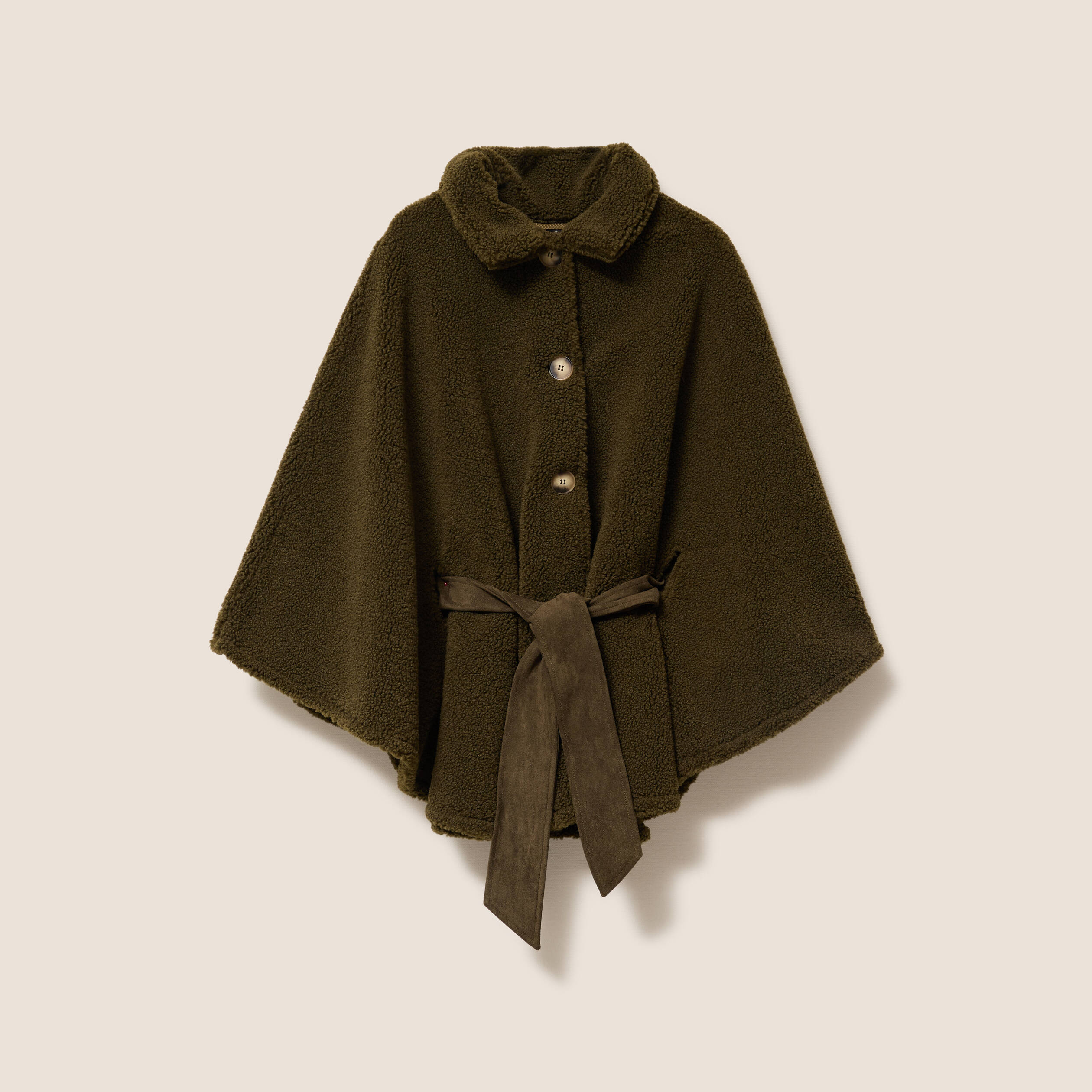 Poncho boutonn&eacute; ceintur&eacute; vert kaki femme