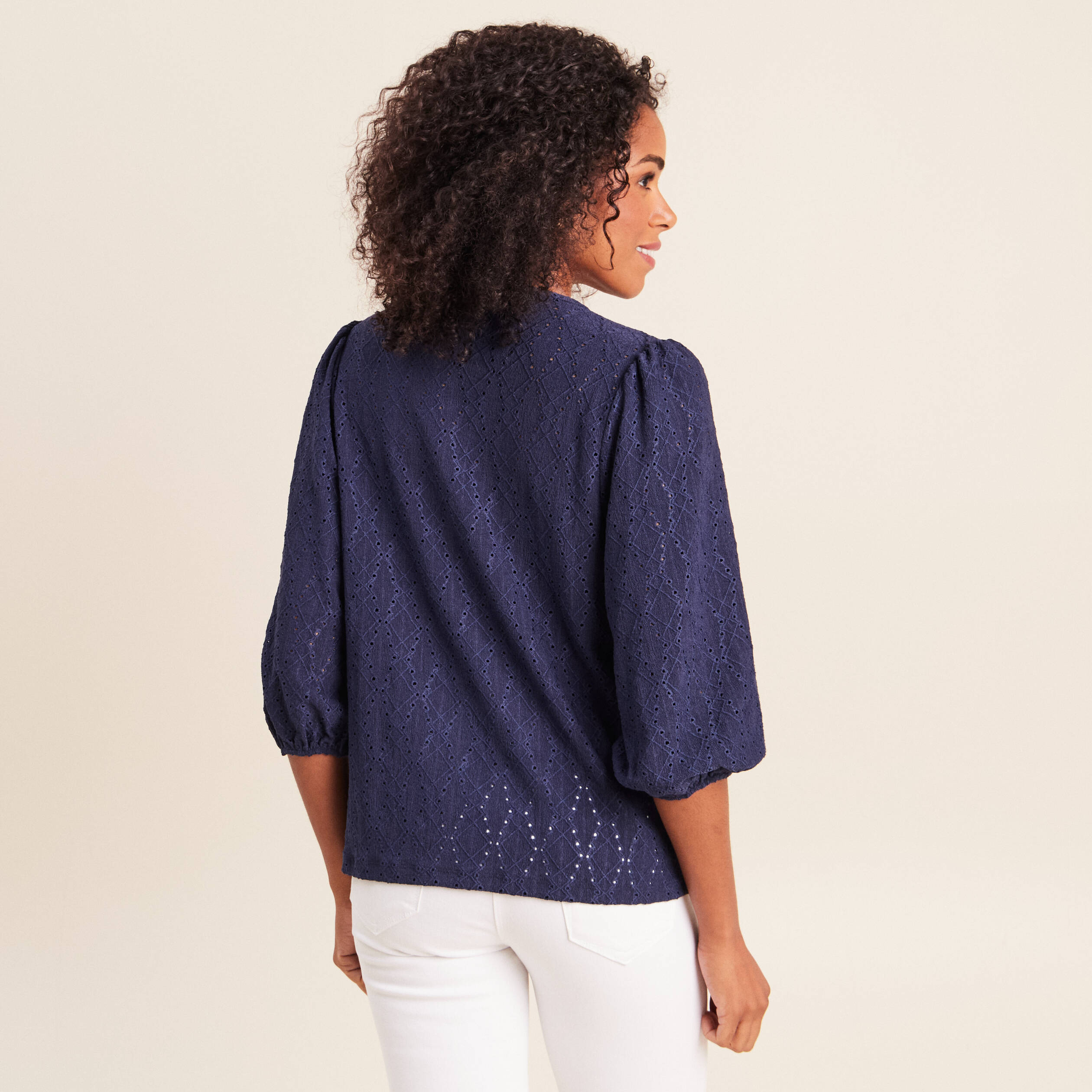Blouse manches 3/4 bleu marine femme