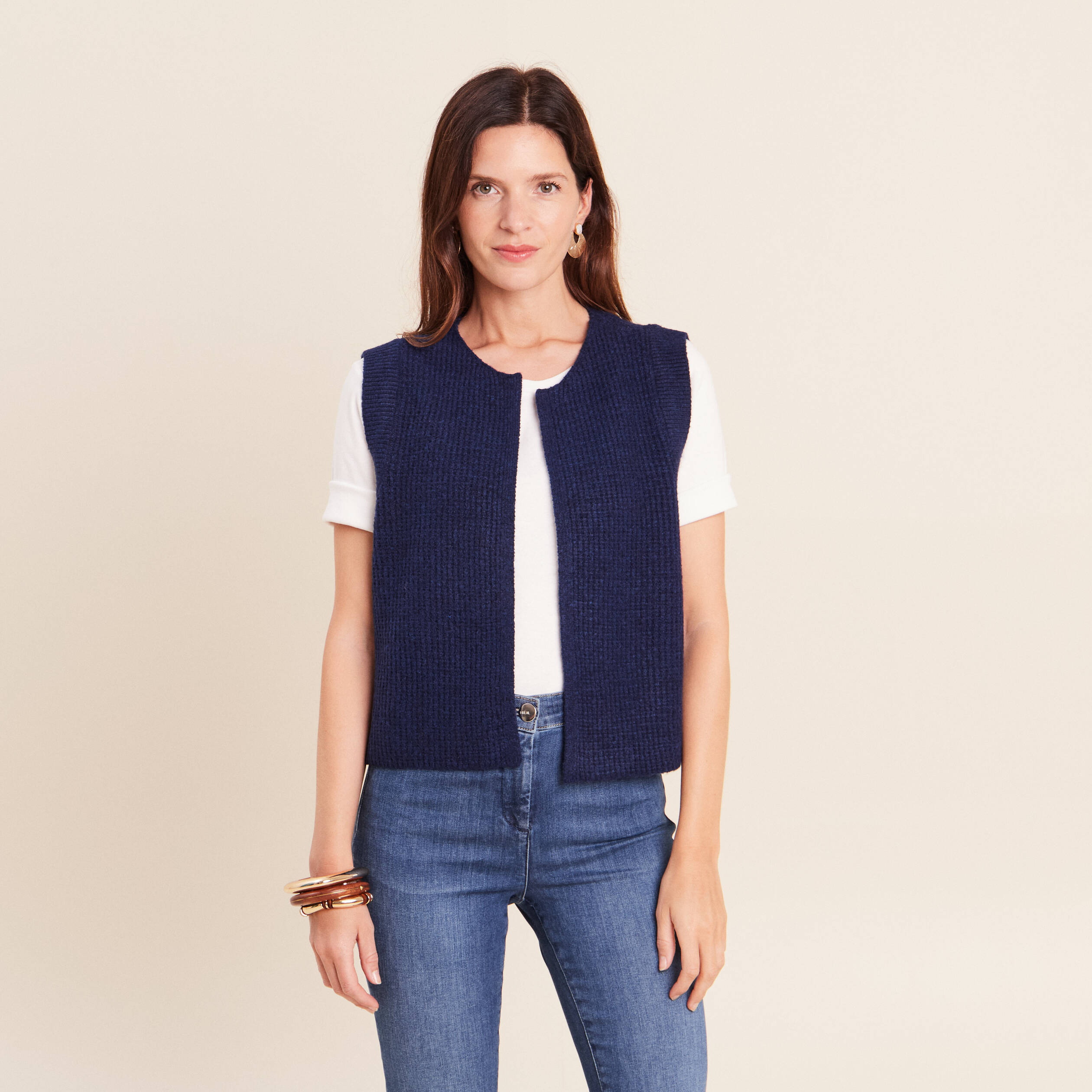 Gilet sans manches bleu marine femme