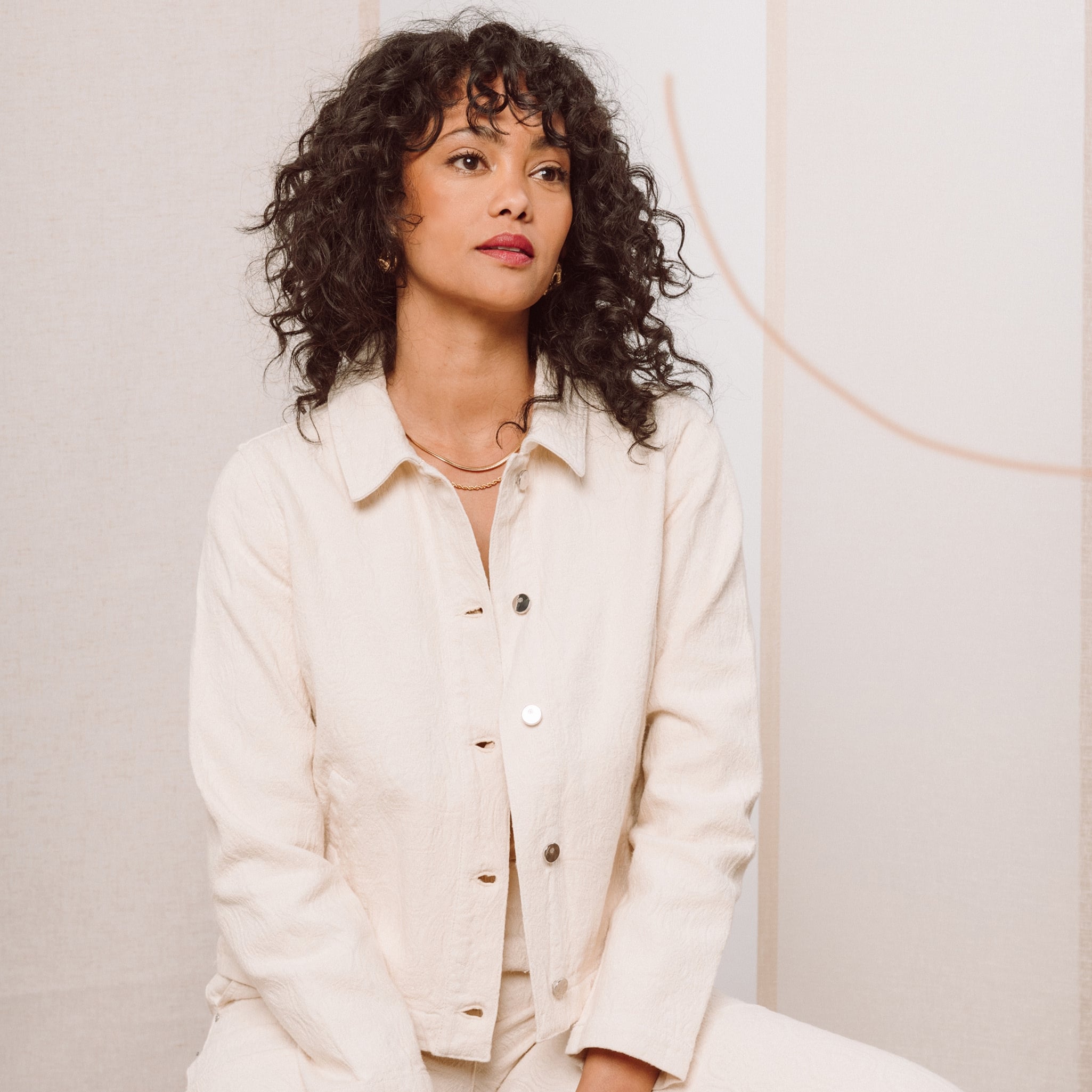 Veste en coton manches longues ivoire femme