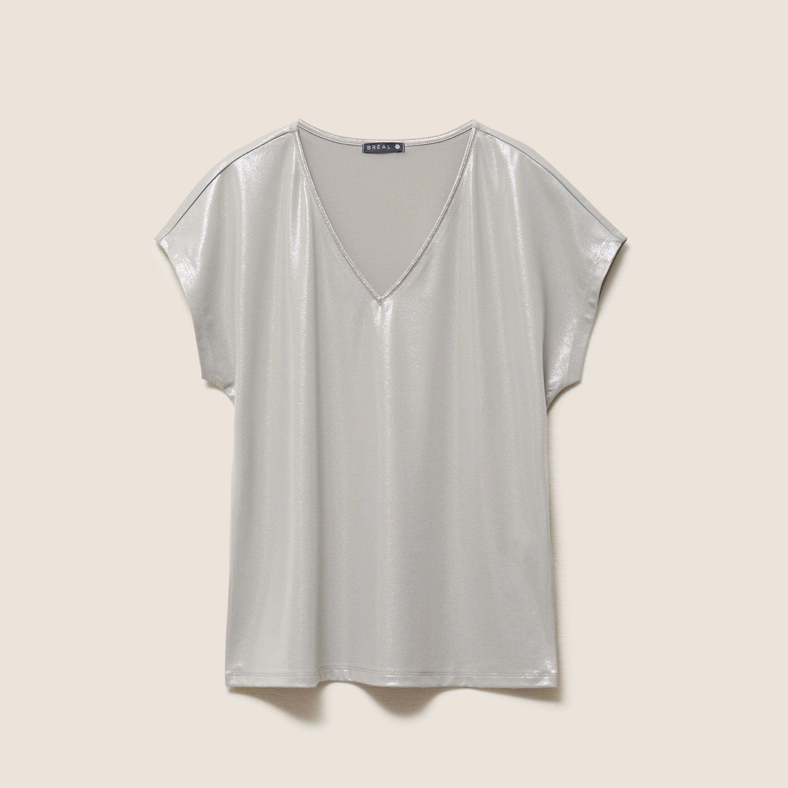 T-shirt col V manches courtes vert clair femme