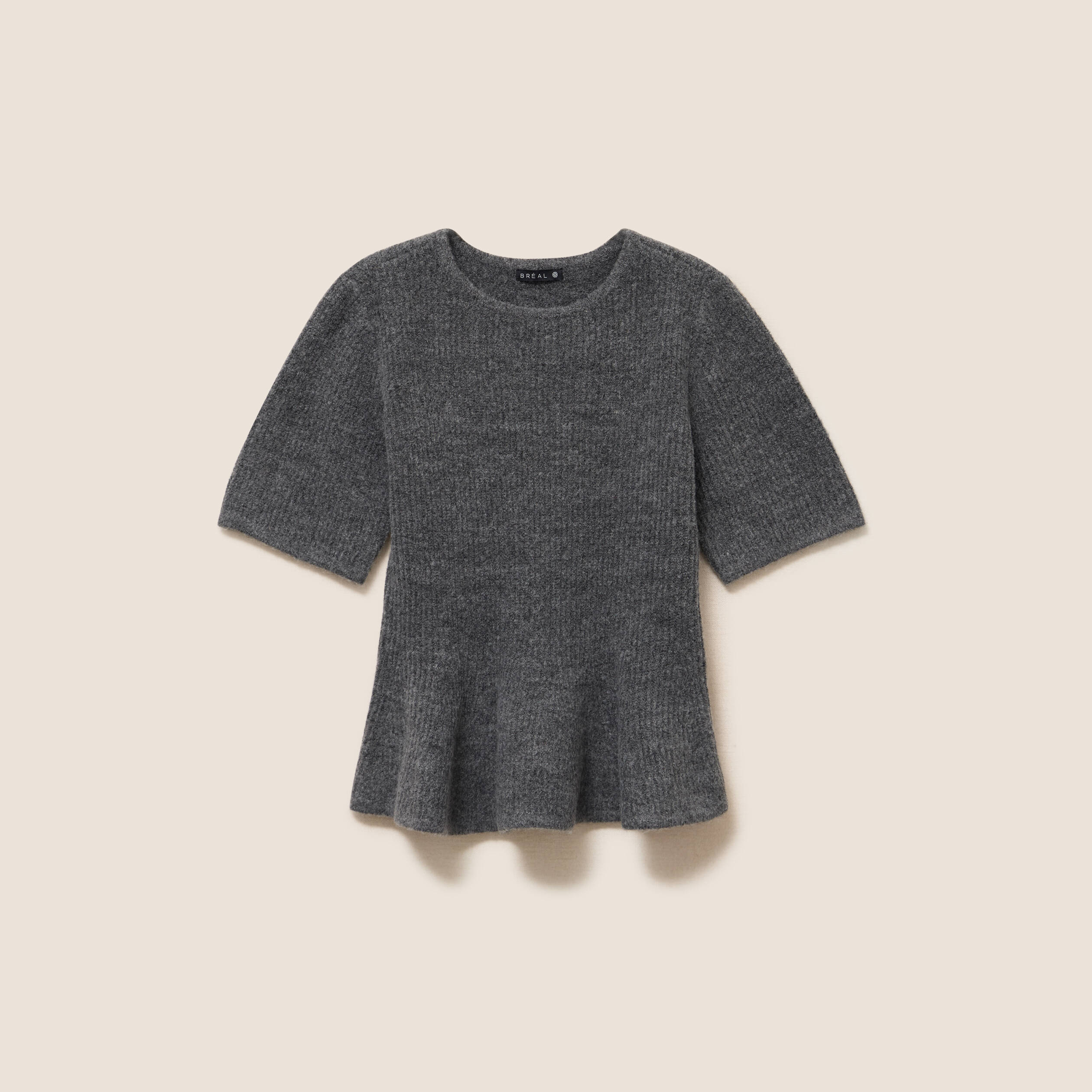 Pull col rond gris clair femme