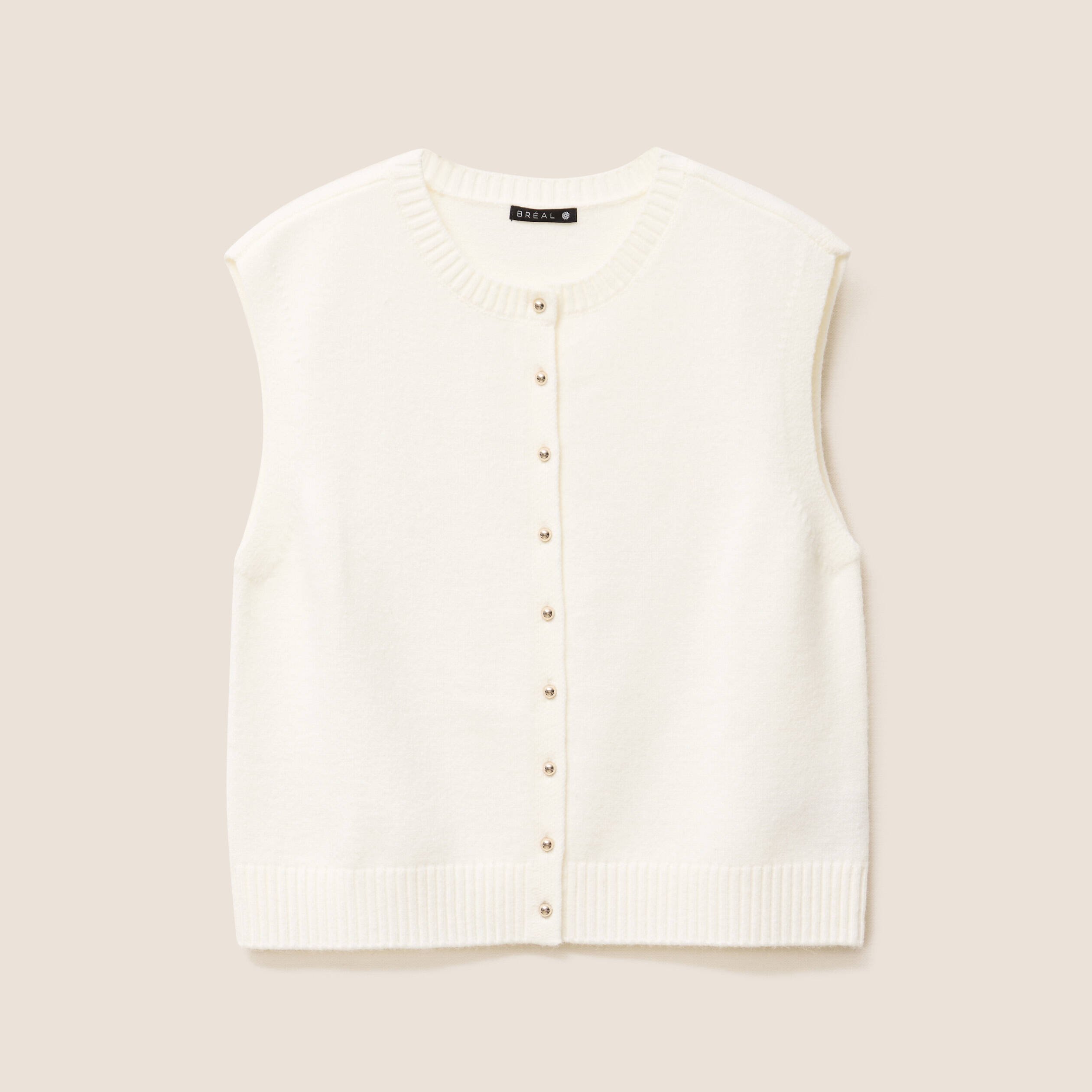 gilet droit court sans manches col rond ecru femme gilet droit court sans manches col rond ecru femme