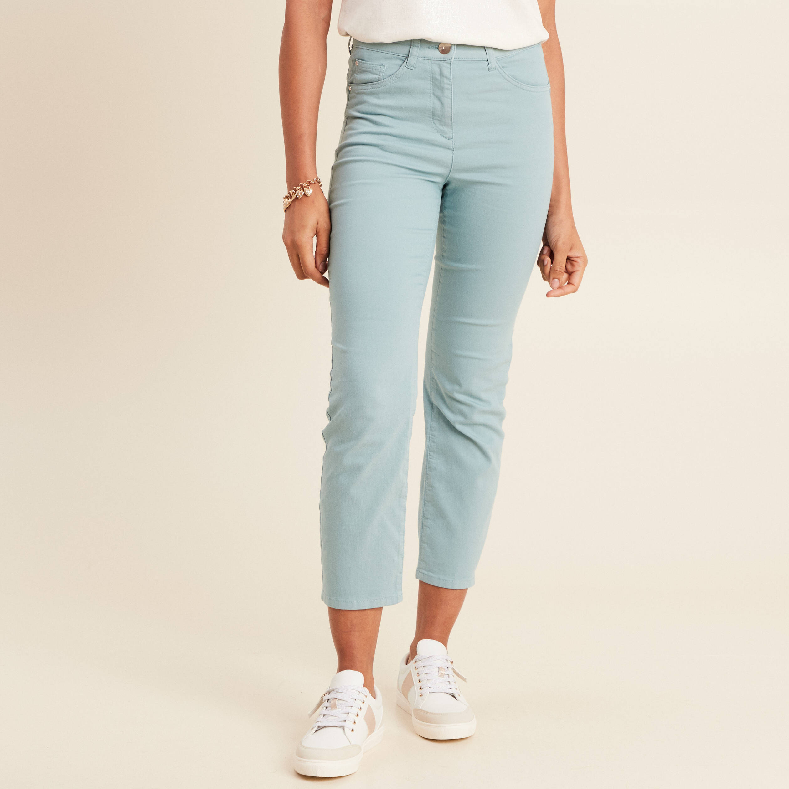 pantalon droit taille haute 78eme bleu canard femme Pantalon droit taille haute 7/8ème bleu canard femme