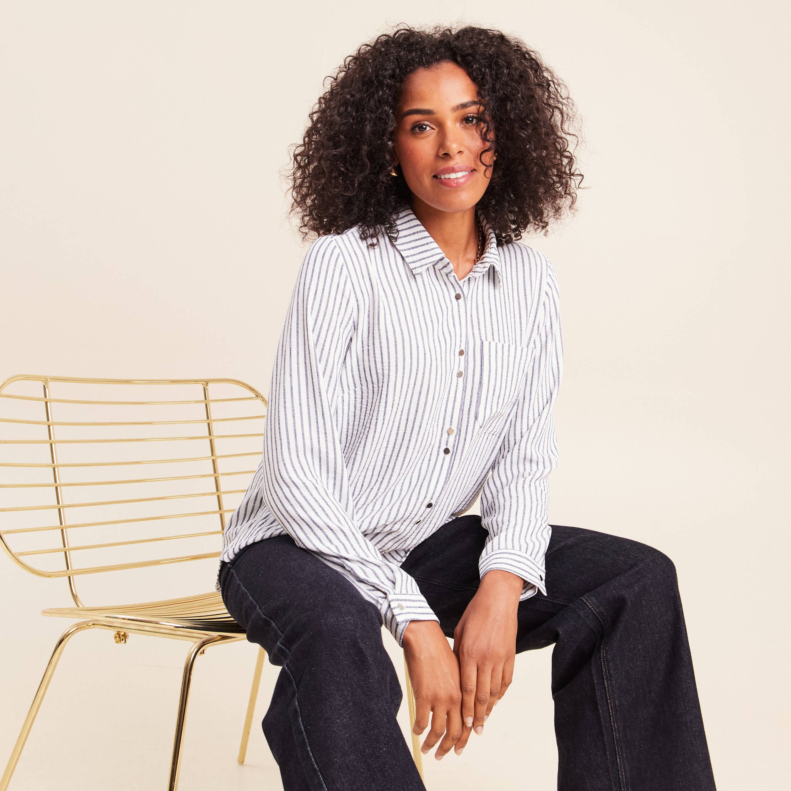 Chemise droite fluide manches longues bleu femme