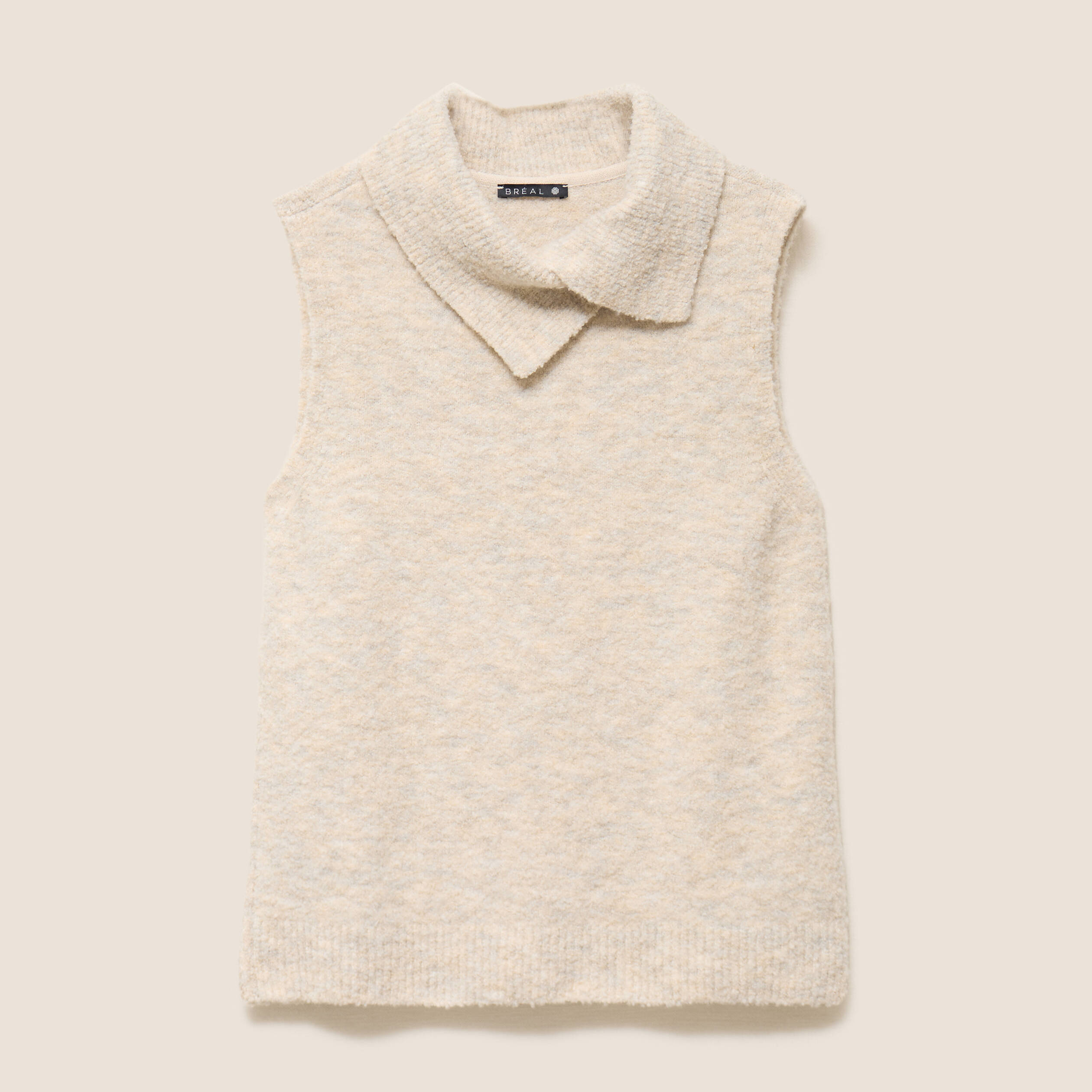 Pull sans manches col boule bouclette creme femme
