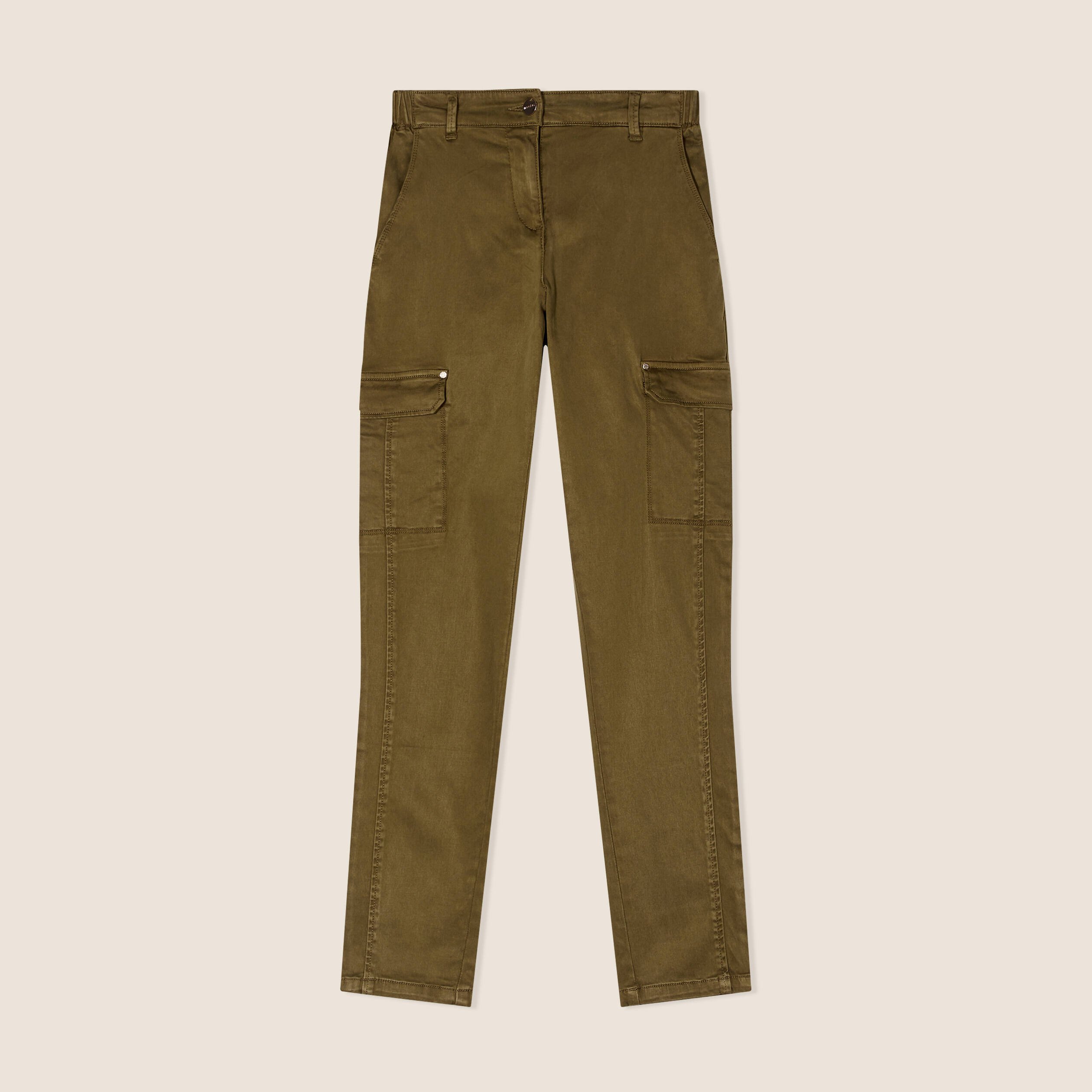 Pantalon ajusté satin 7/8ème vert olive femme