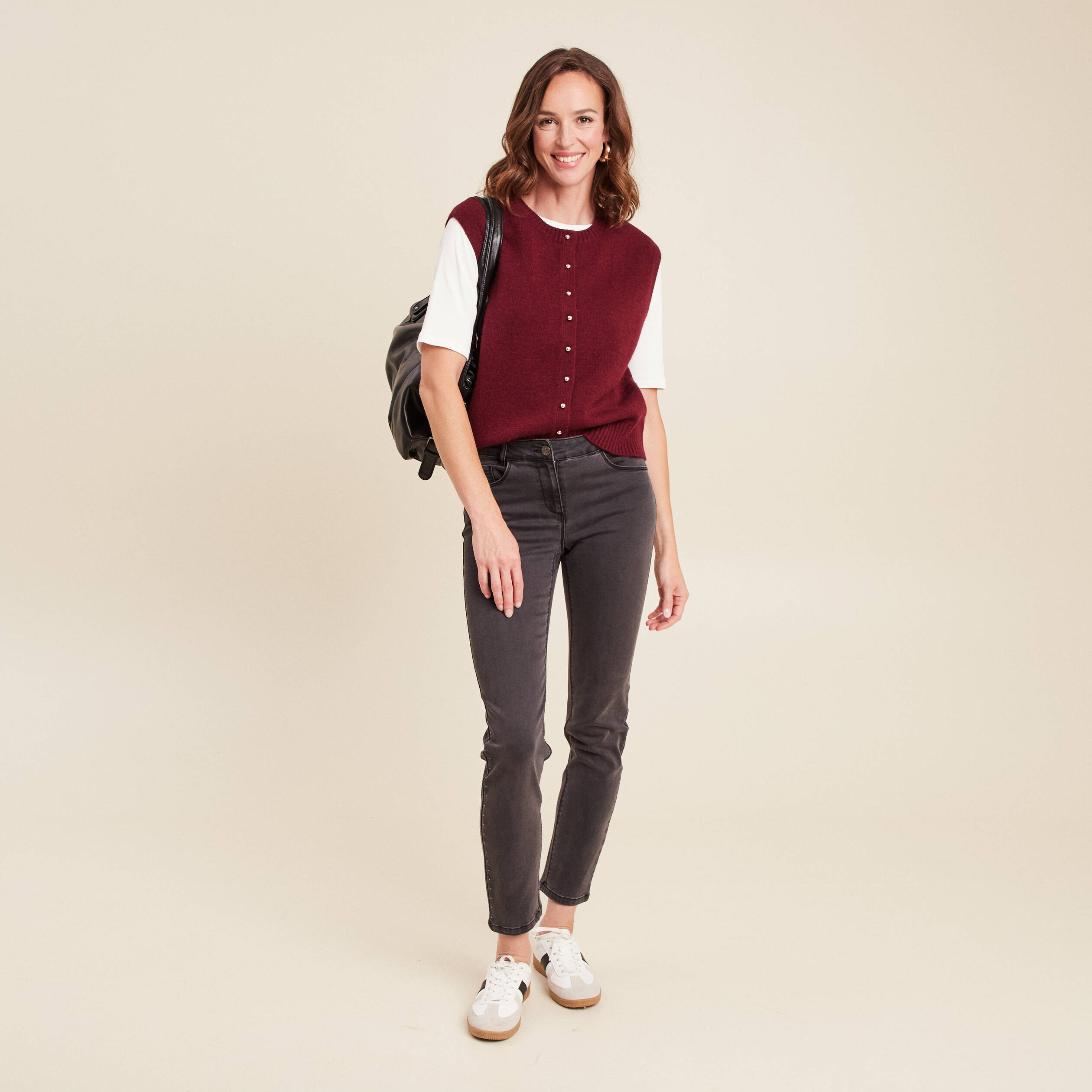 jean ajuste taille basculee denim gris femme Jean ajusté taille basculée denim gris femme