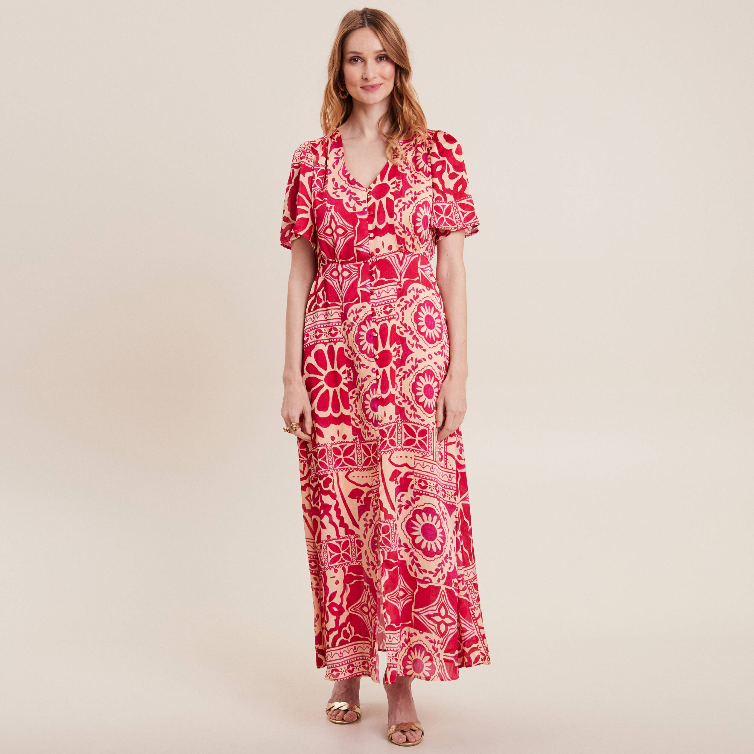 robe longue evasee satin rose fushia femme Robe longue évasée satin rose fushia femme