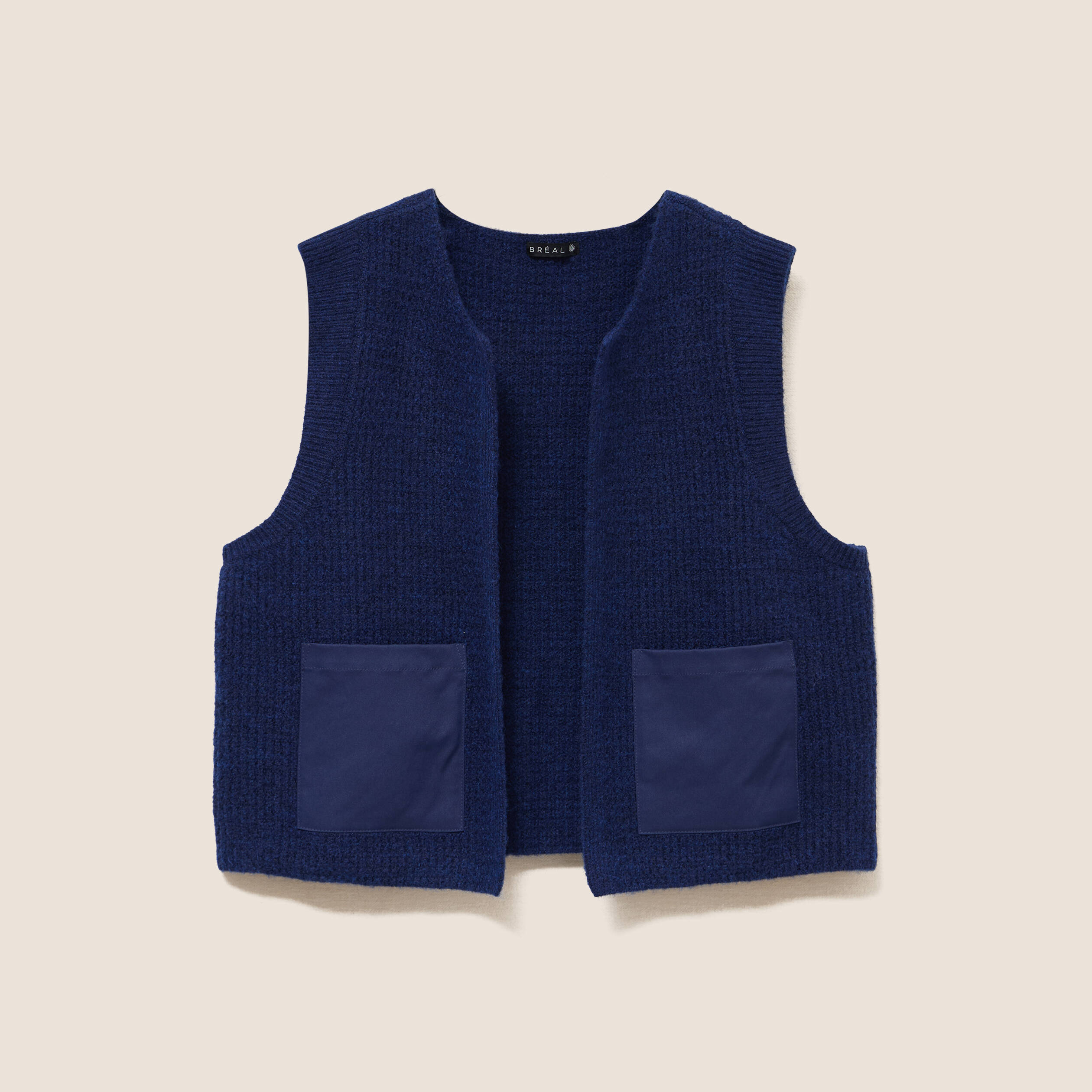 Gilet sans manches aspect laineux bleu marine femme