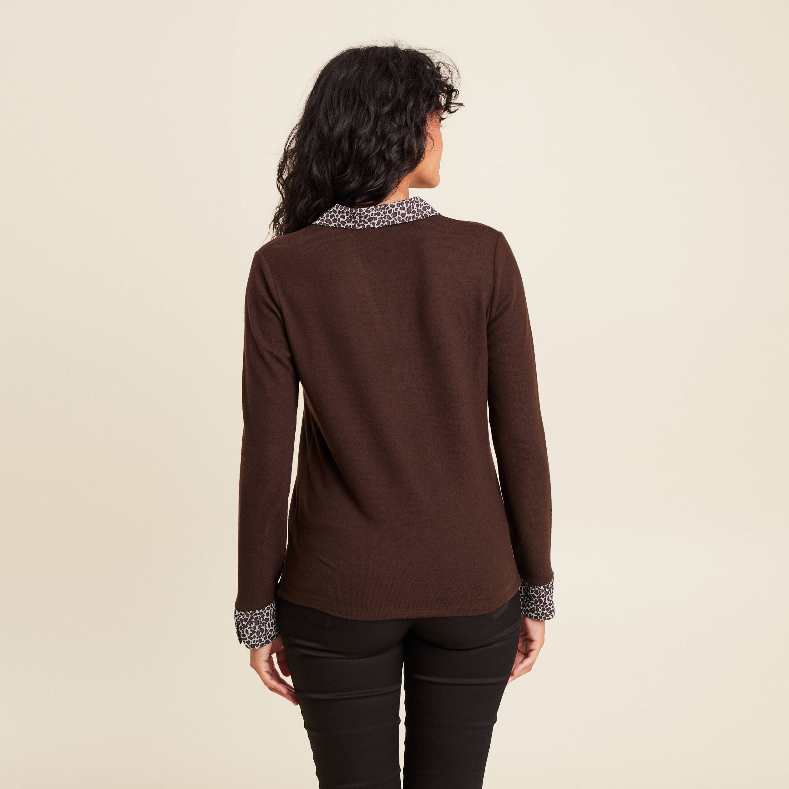 T-shirt manches longues marron foncé femme