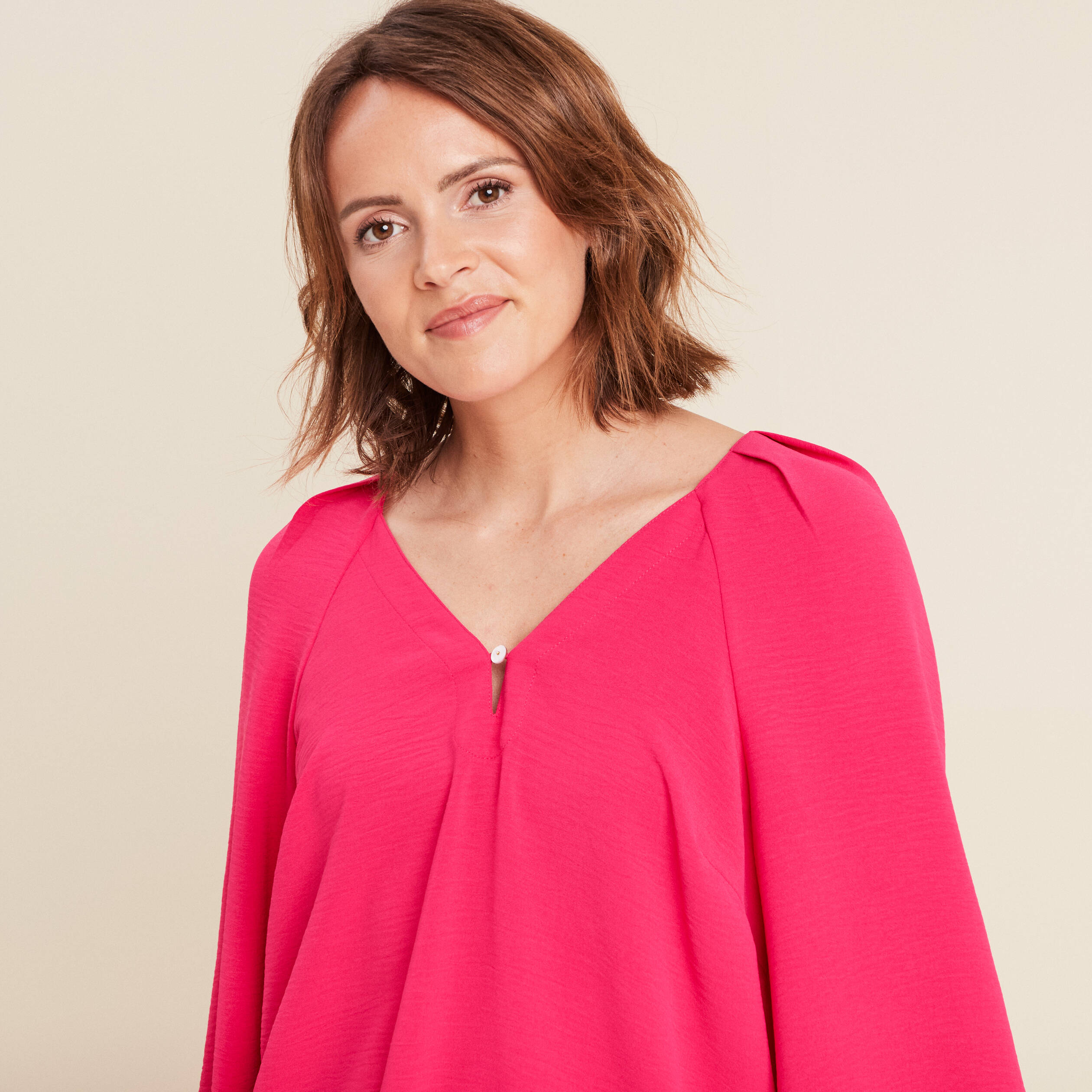 blouse manches 34 rose fushia femme Blouse manches 3/4 rose fushia femme