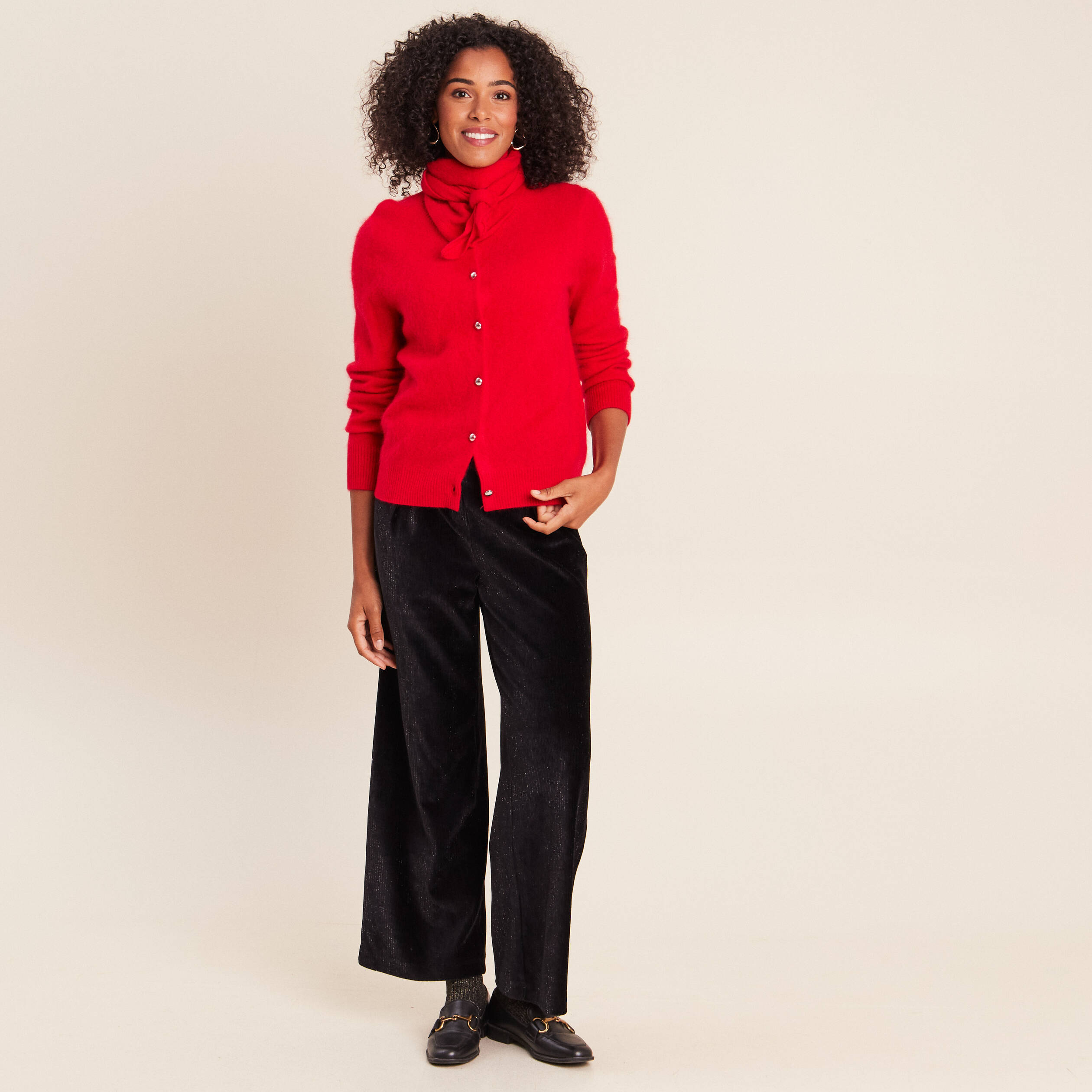 Gilet col rond rouge femme