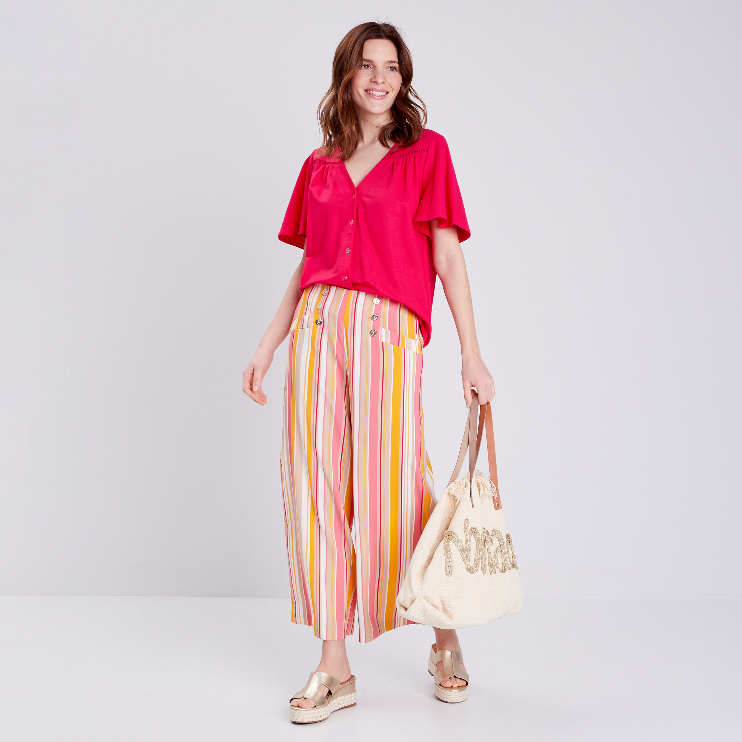 pantalon flou avec boutons multicolore femme Pantalon flou avec boutons multicolore femme