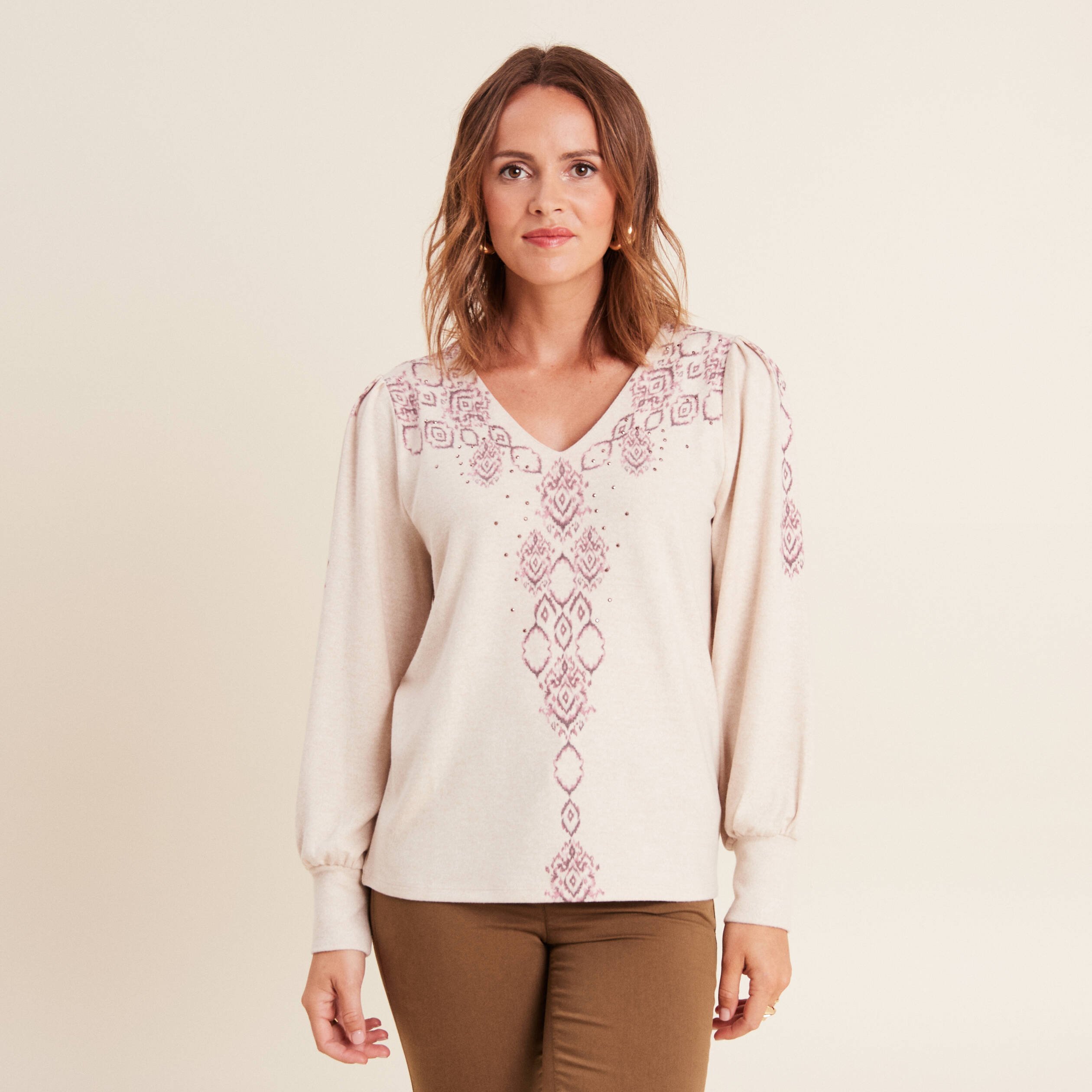 t shirt manches longues creme femme T-shirt manches longues creme femme